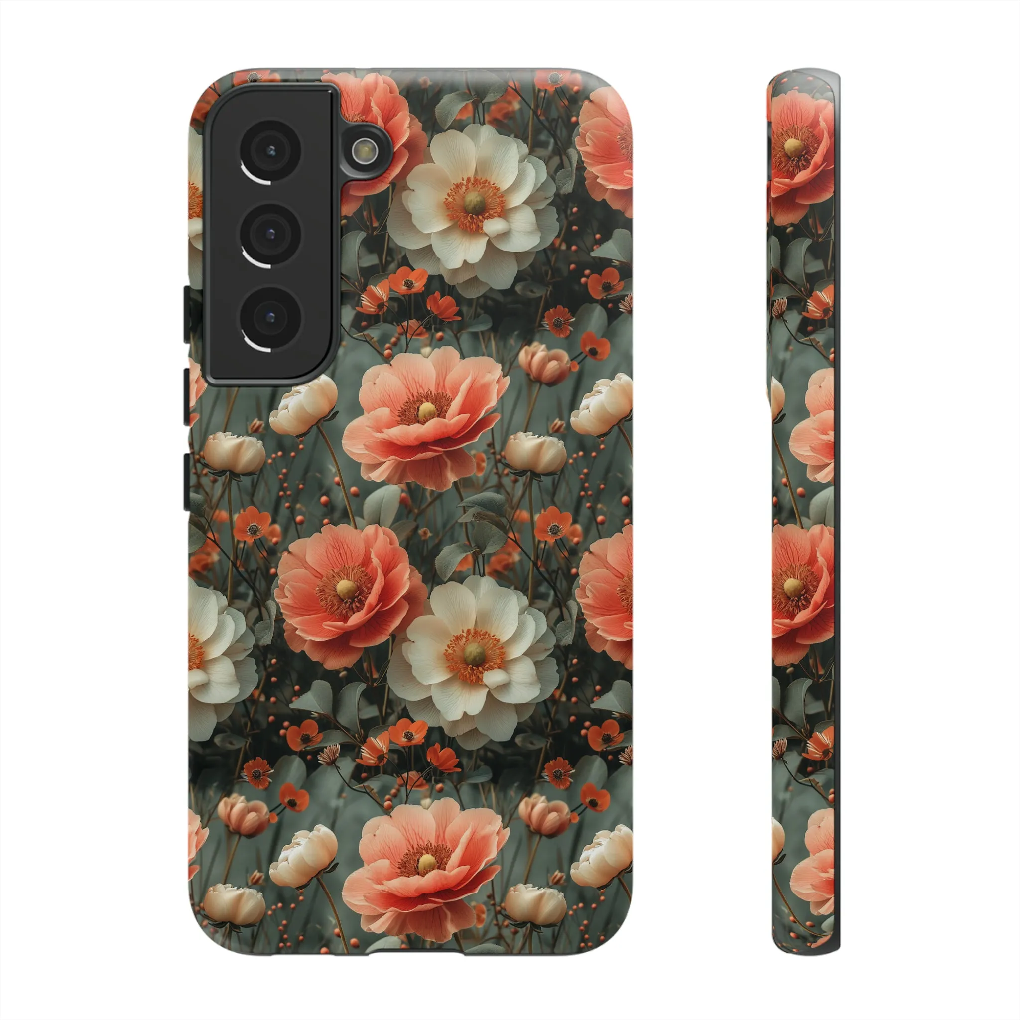 Elegant Peach Flowers Protective Cover, Botanical Garden print design Tough Phone Case compatible with a large variety of Samsung models