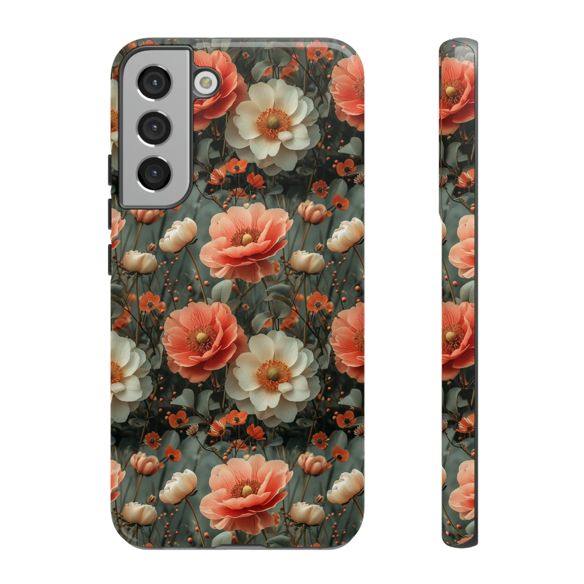 Elegant Peach Flowers Protective Cover, Botanical Garden print design Tough Phone Case compatible with a large variety of Samsung models