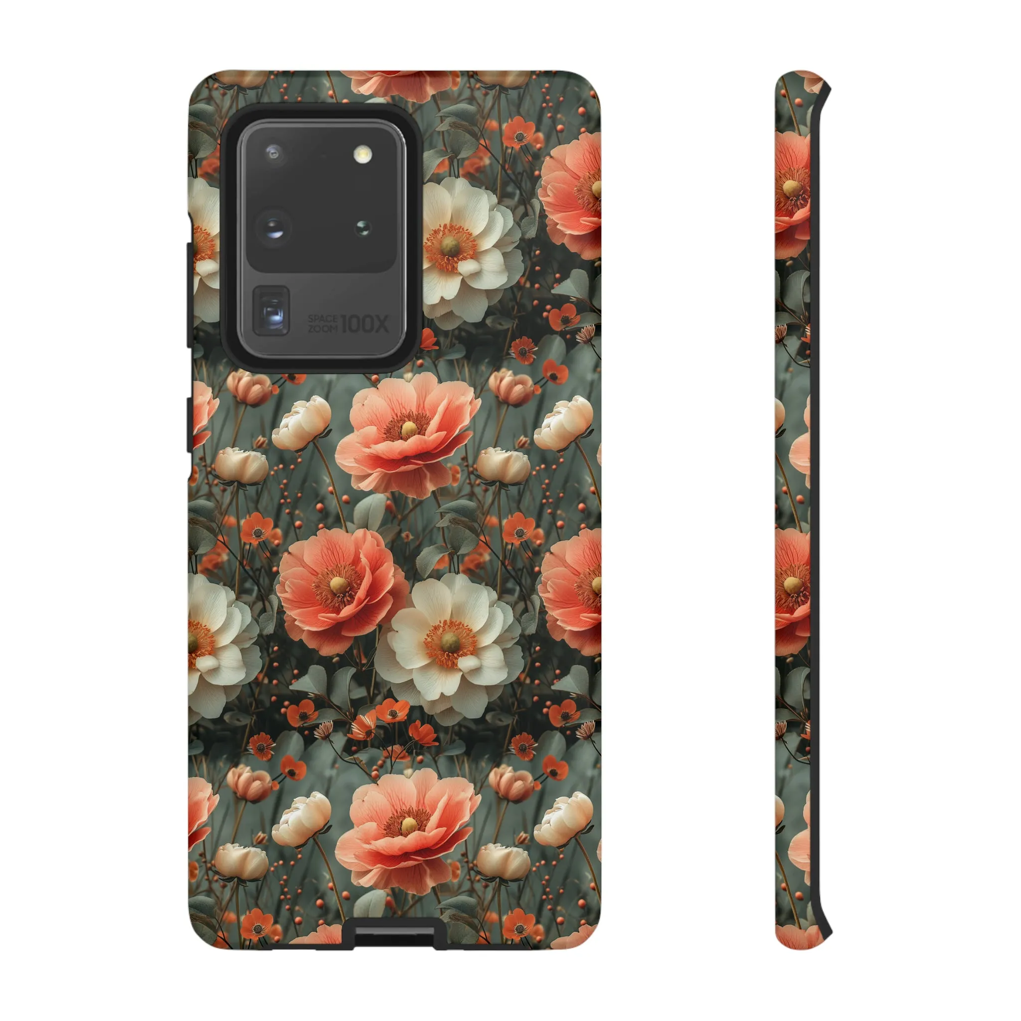 Elegant Peach Flowers Protective Cover, Botanical Garden print design Tough Phone Case compatible with a large variety of Samsung models