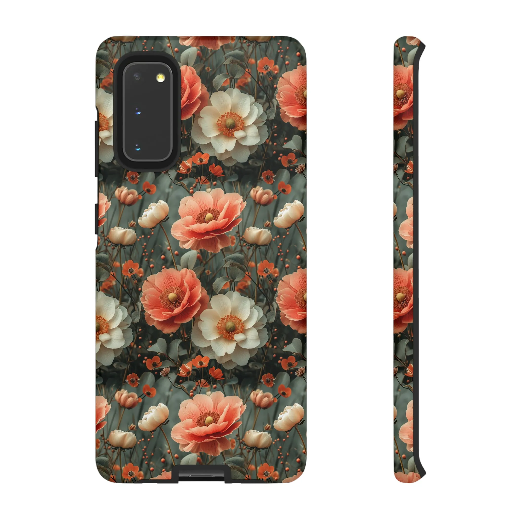 Elegant Peach Flowers Protective Cover, Botanical Garden print design Tough Phone Case compatible with a large variety of Samsung models