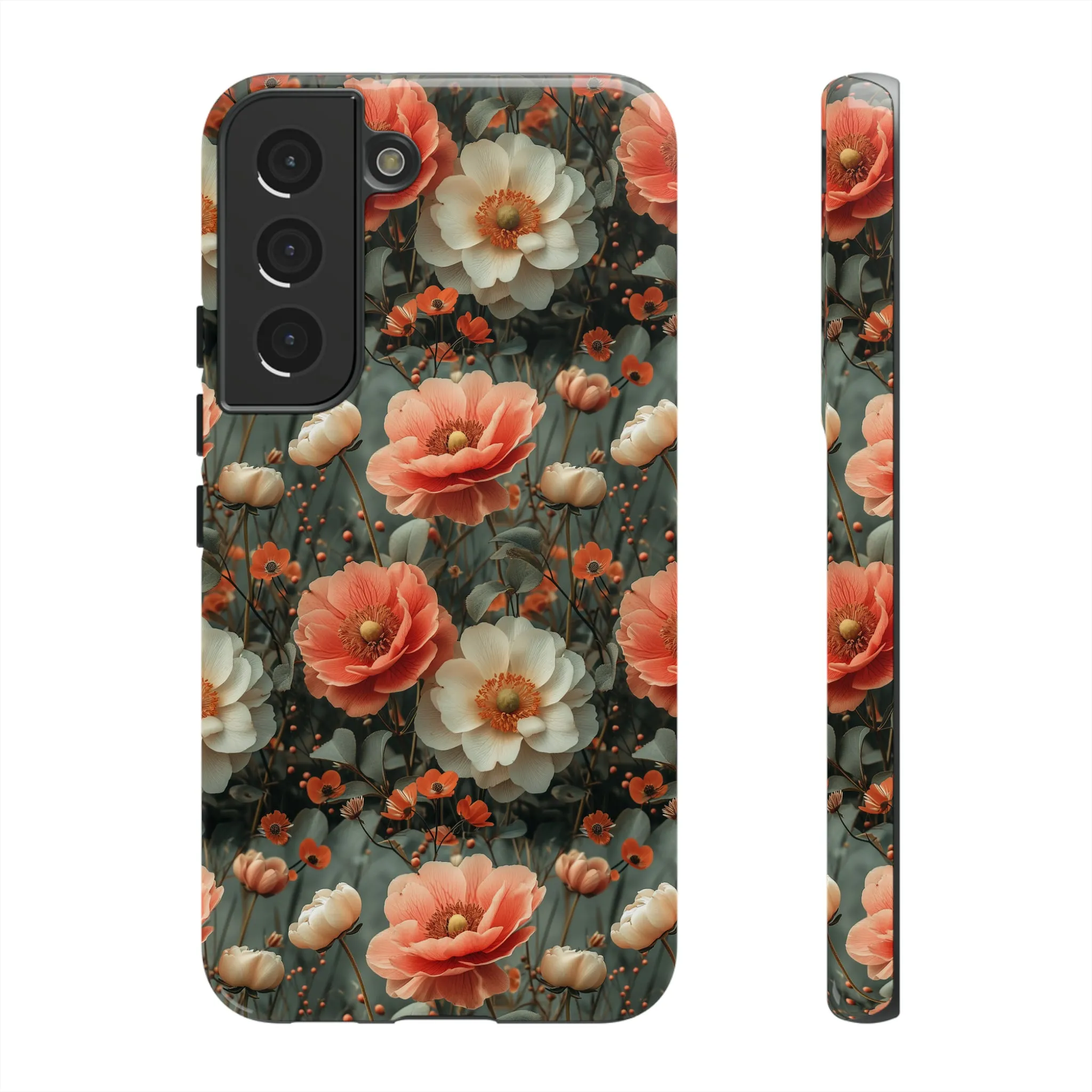 Elegant Peach Flowers Protective Cover, Botanical Garden print design Tough Phone Case compatible with a large variety of Samsung models