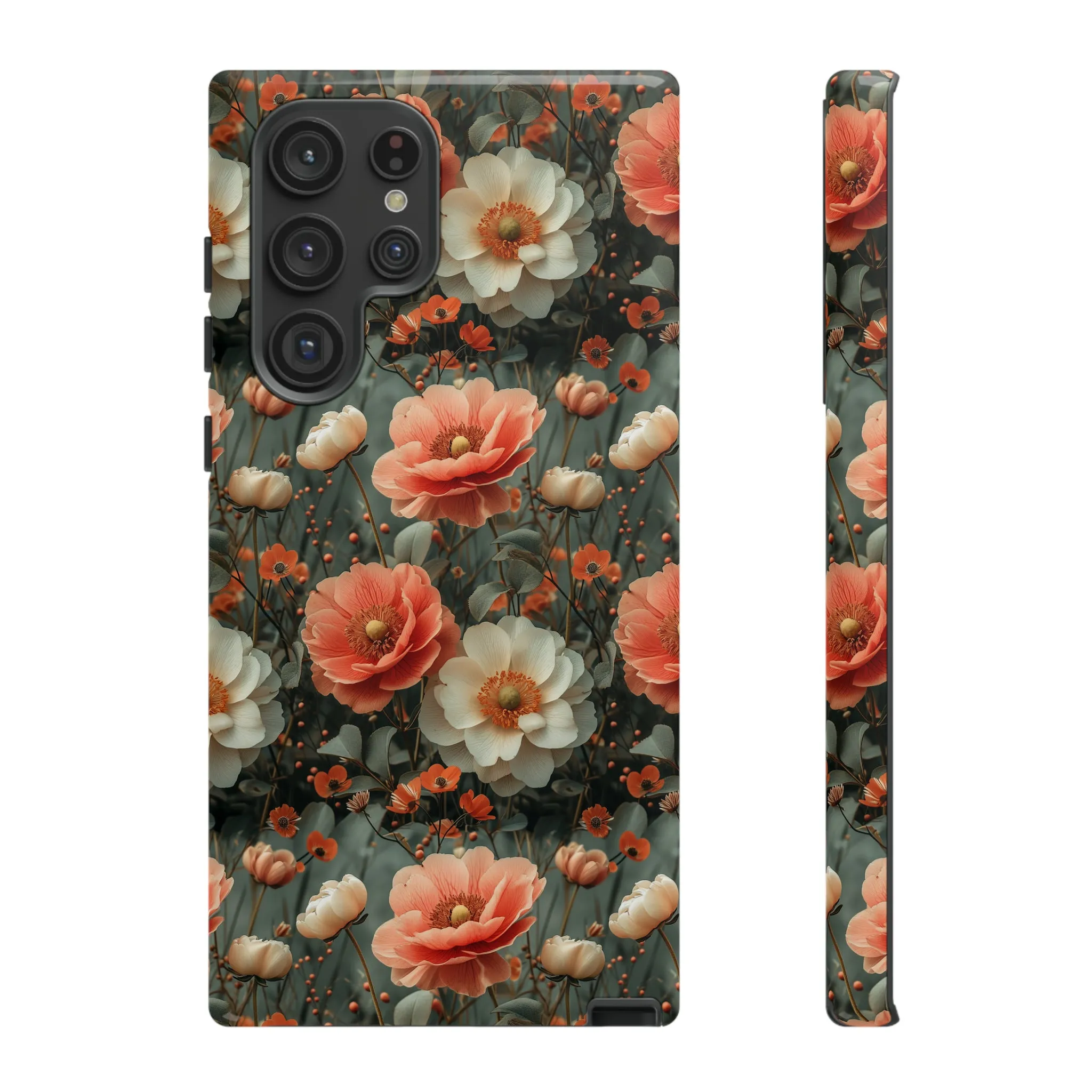 Elegant Peach Flowers Protective Cover, Botanical Garden print design Tough Phone Case compatible with a large variety of Samsung models