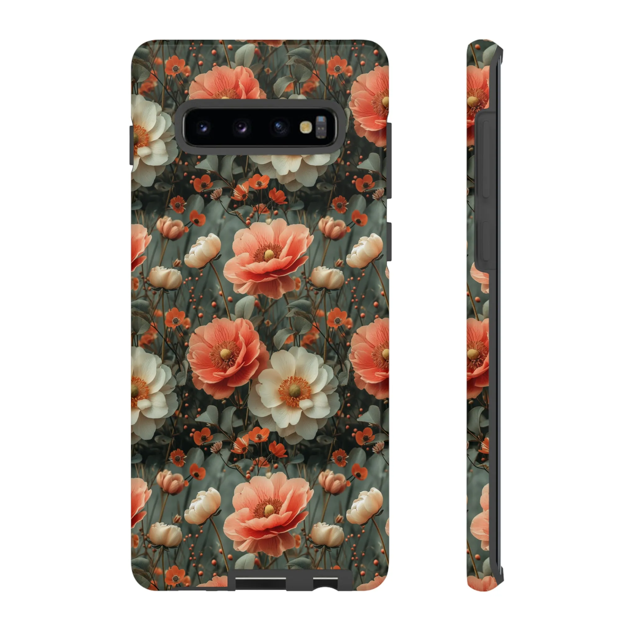 Elegant Peach Flowers Protective Cover, Botanical Garden print design Tough Phone Case compatible with a large variety of Samsung models