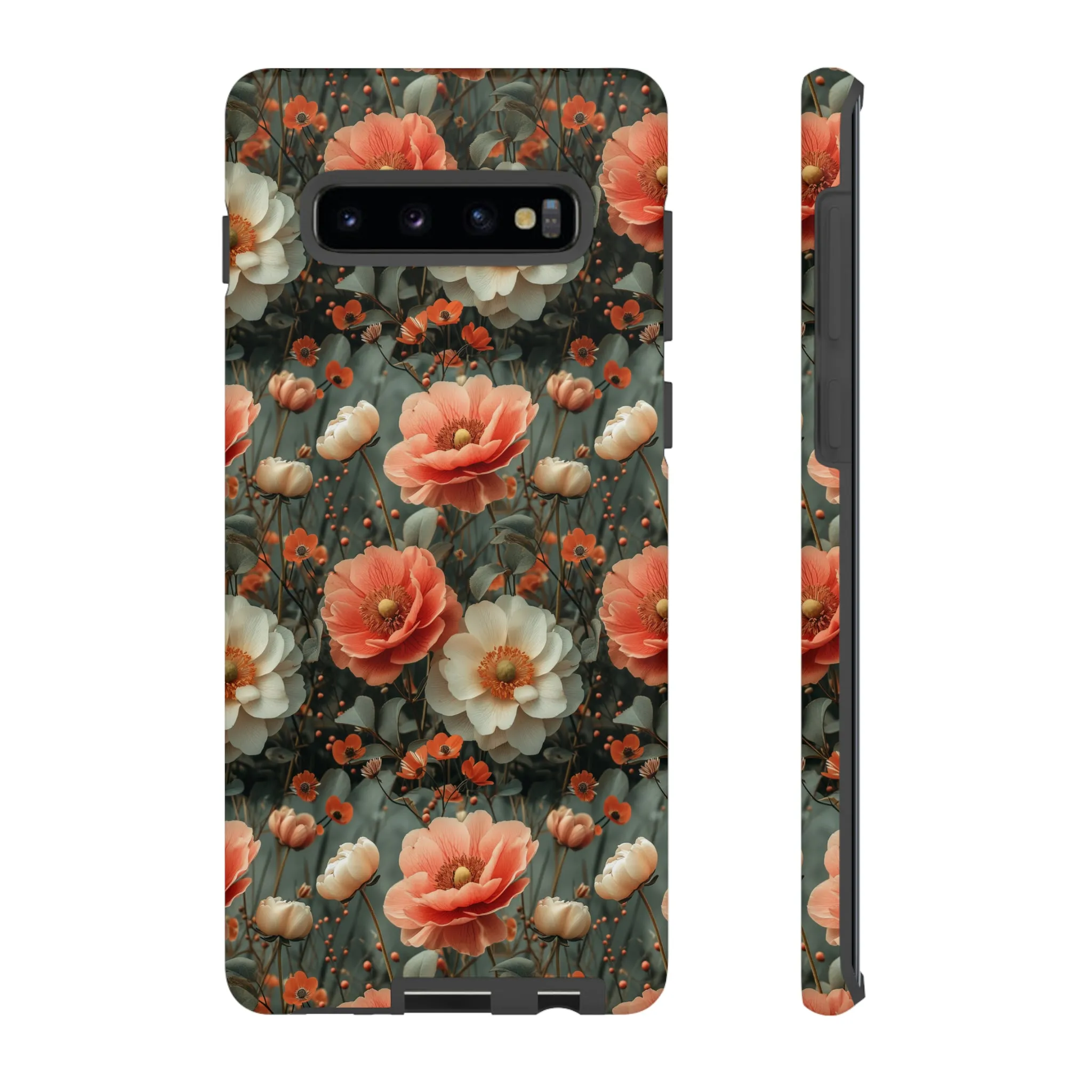 Elegant Peach Flowers Protective Cover, Botanical Garden print design Tough Phone Case compatible with a large variety of Samsung models