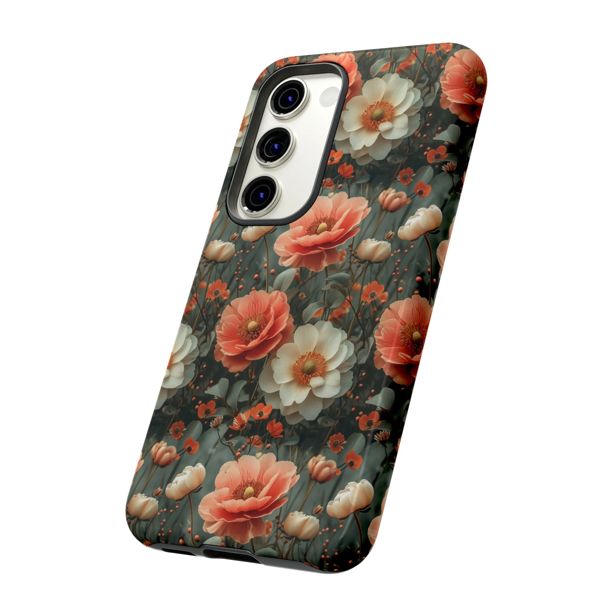 Elegant Peach Flowers Protective Cover, Botanical Garden print design Tough Phone Case compatible with a large variety of Samsung models