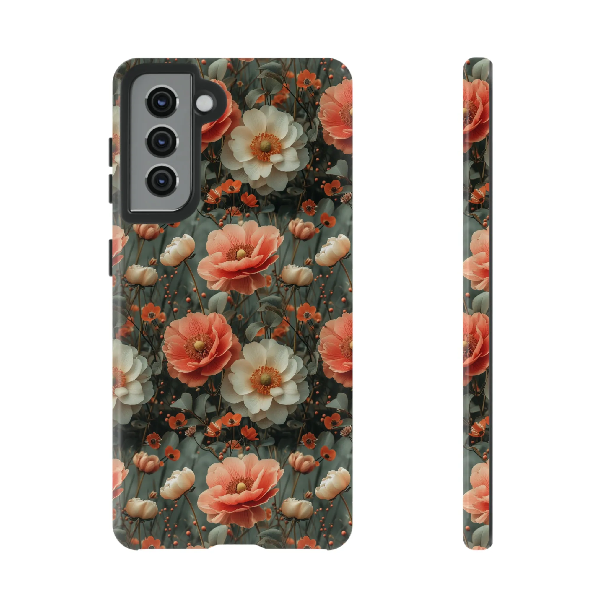 Elegant Peach Flowers Protective Cover, Botanical Garden print design Tough Phone Case compatible with a large variety of Samsung models