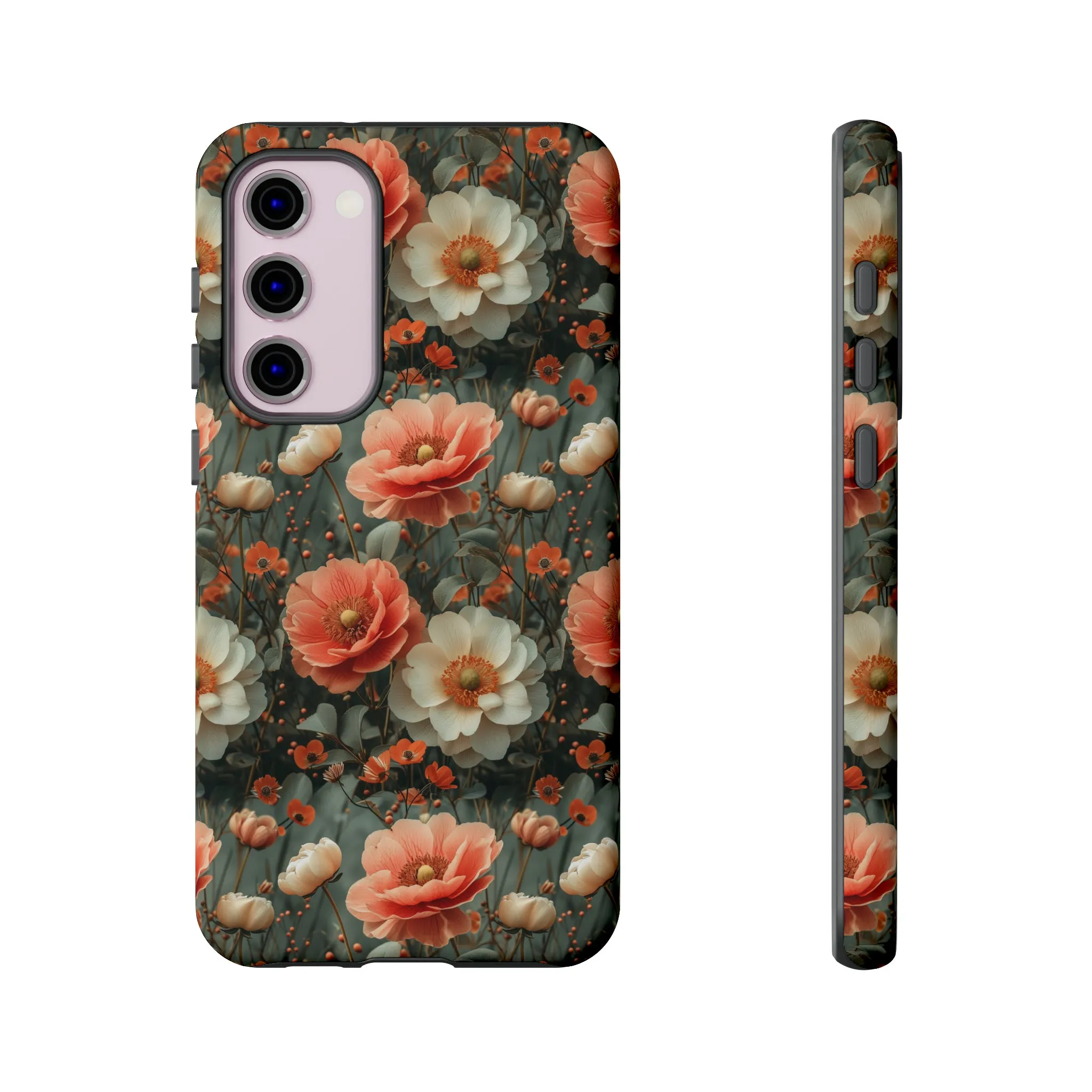 Elegant Peach Flowers Protective Cover, Botanical Garden print design Tough Phone Case compatible with a large variety of Samsung models