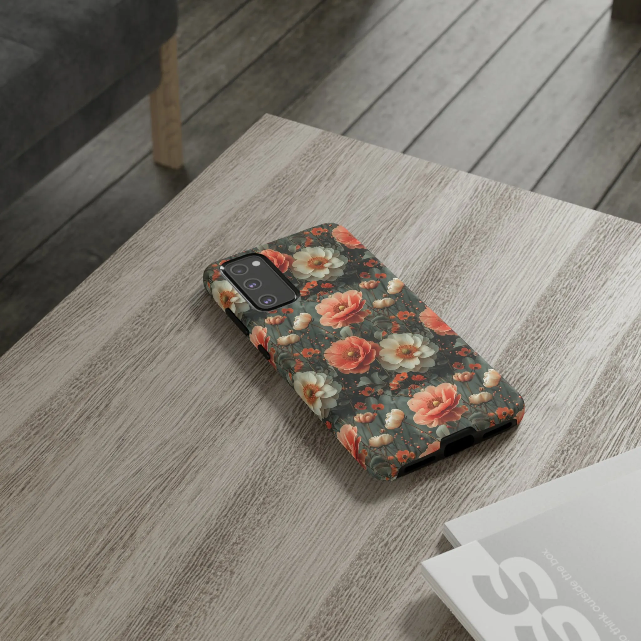 Elegant Peach Flowers Protective Cover, Botanical Garden print design Tough Phone Case compatible with a large variety of Samsung models