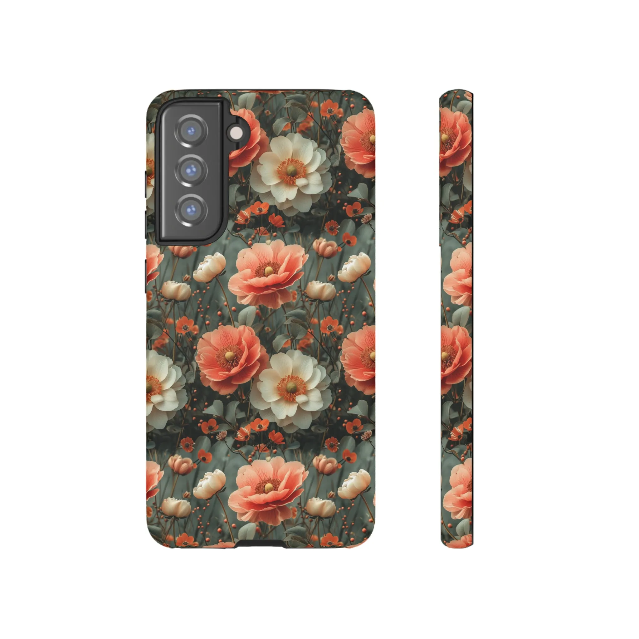 Elegant Peach Flowers Protective Cover, Botanical Garden print design Tough Phone Case compatible with a large variety of Samsung models