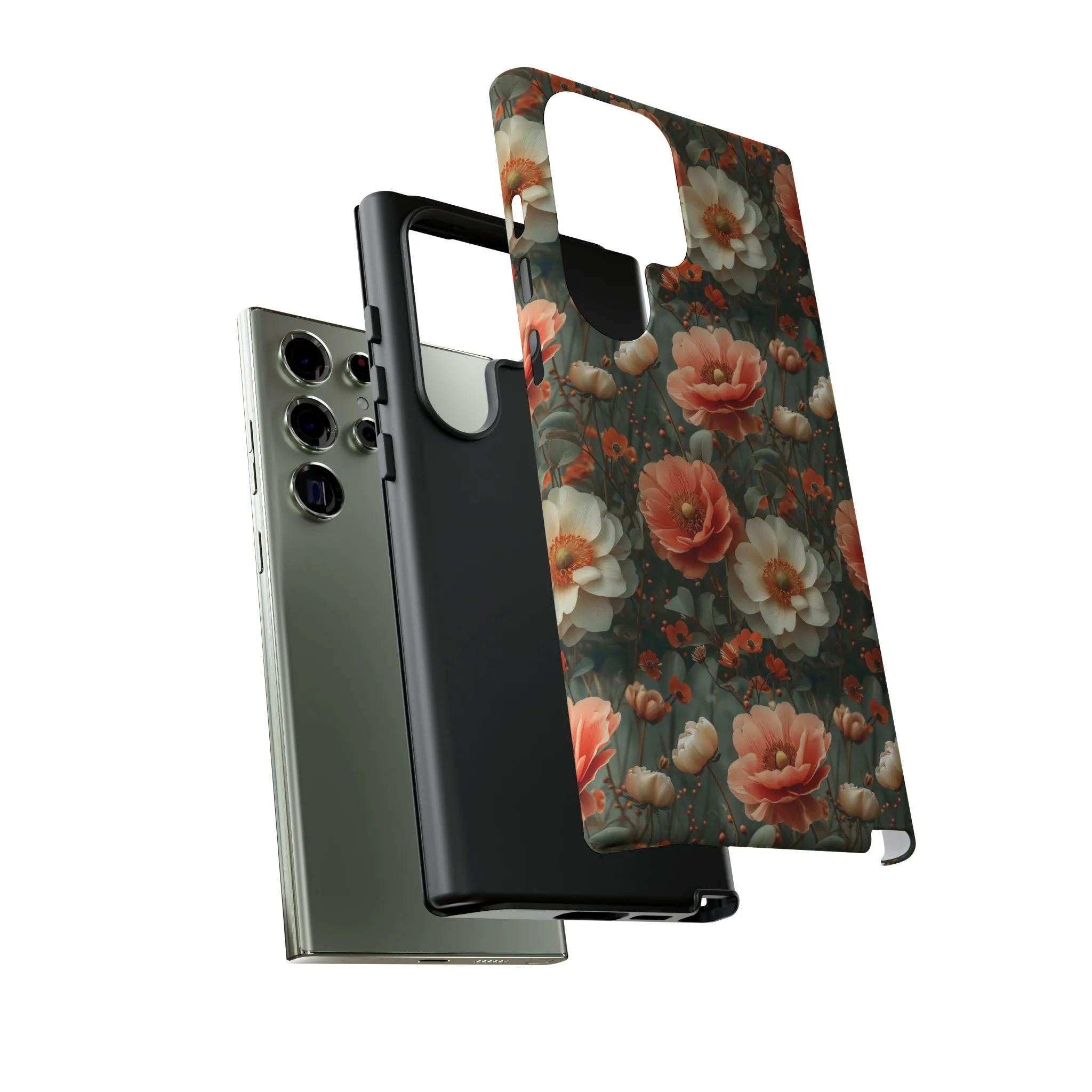 Elegant Peach Flowers Protective Cover, Botanical Garden print design Tough Phone Case compatible with a large variety of Samsung models