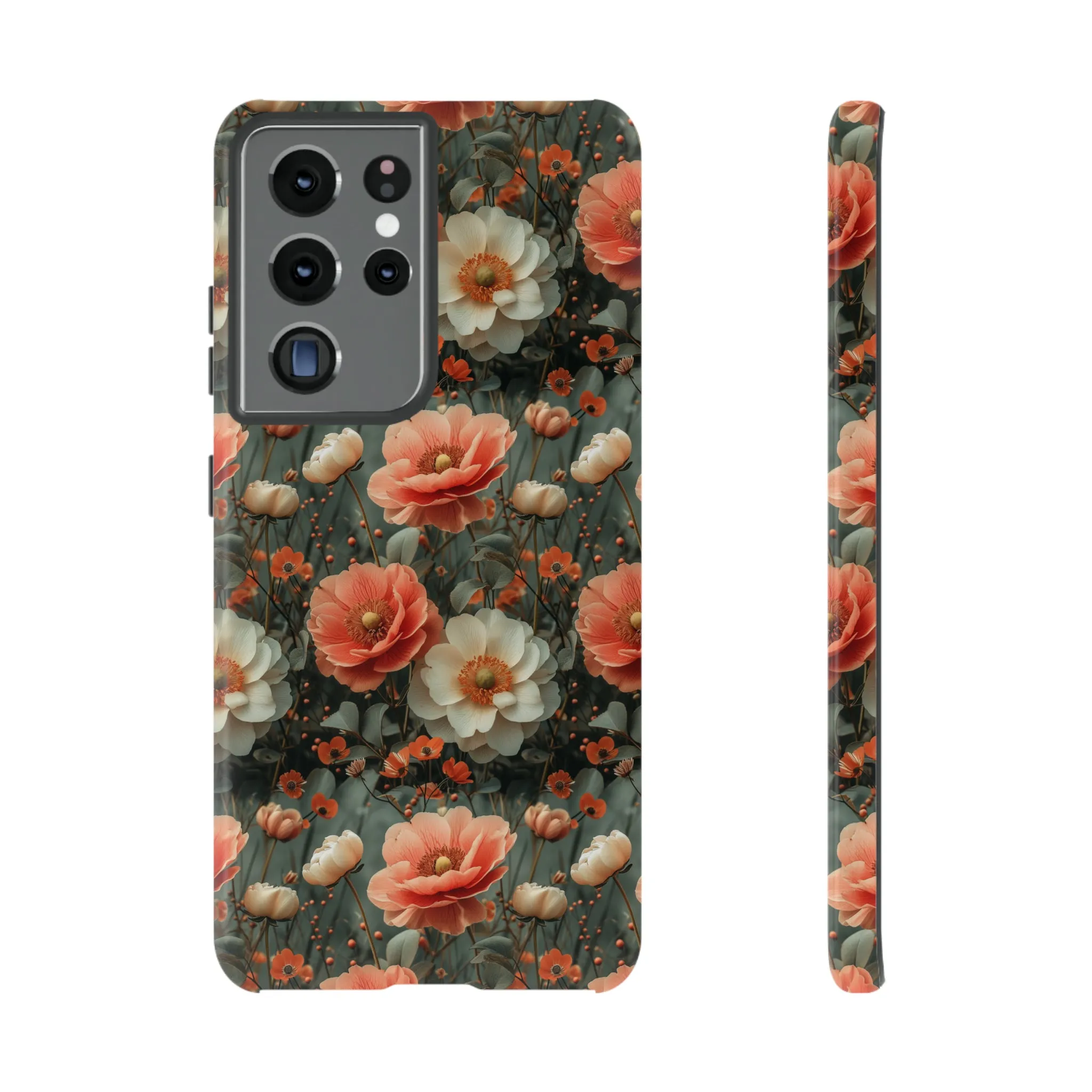 Elegant Peach Flowers Protective Cover, Botanical Garden print design Tough Phone Case compatible with a large variety of Samsung models