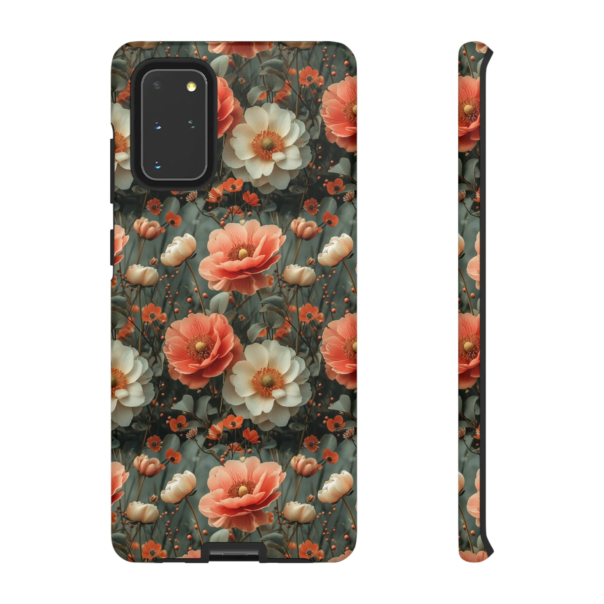 Elegant Peach Flowers Protective Cover, Botanical Garden print design Tough Phone Case compatible with a large variety of Samsung models