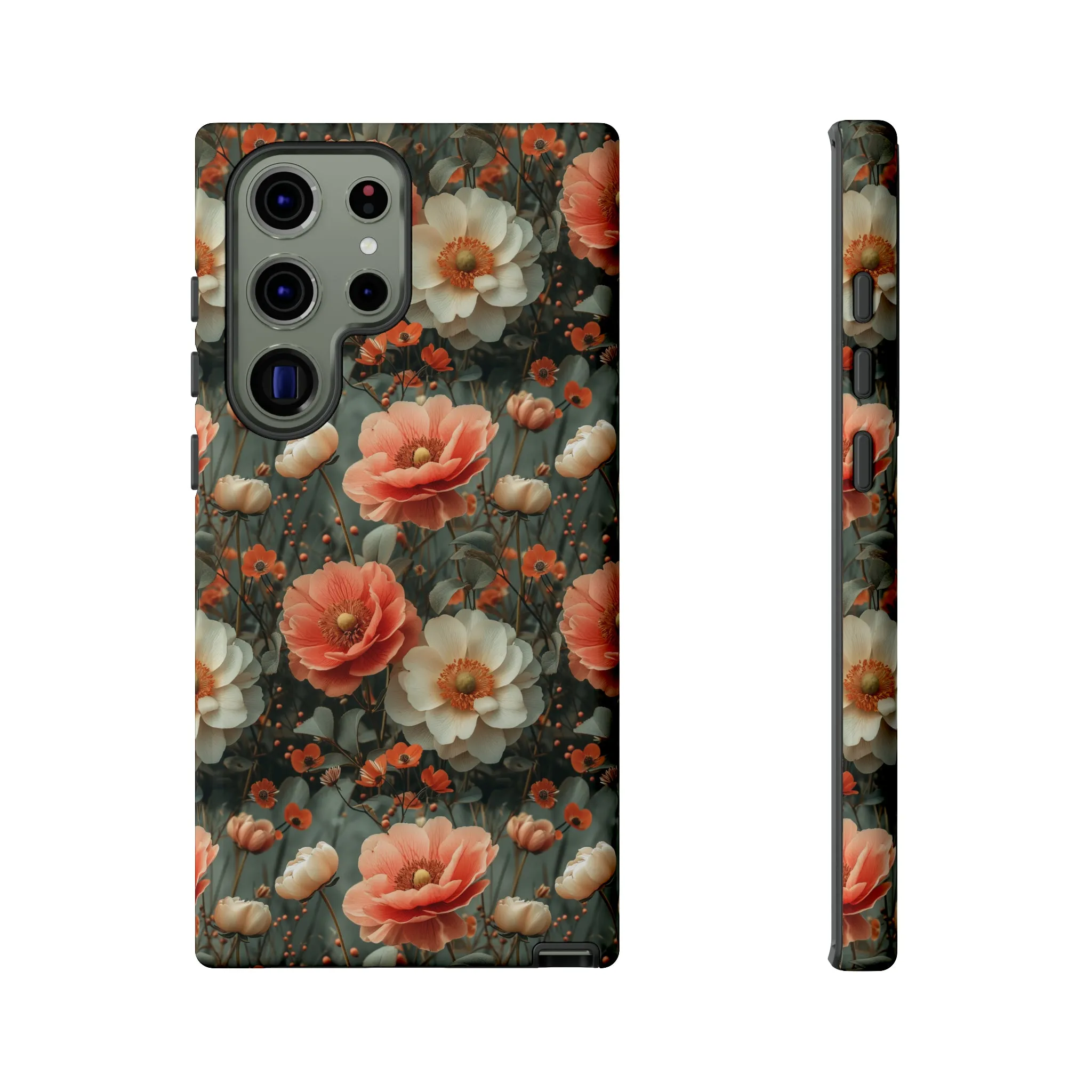 Elegant Peach Flowers Protective Cover, Botanical Garden print design Tough Phone Case compatible with a large variety of Samsung models