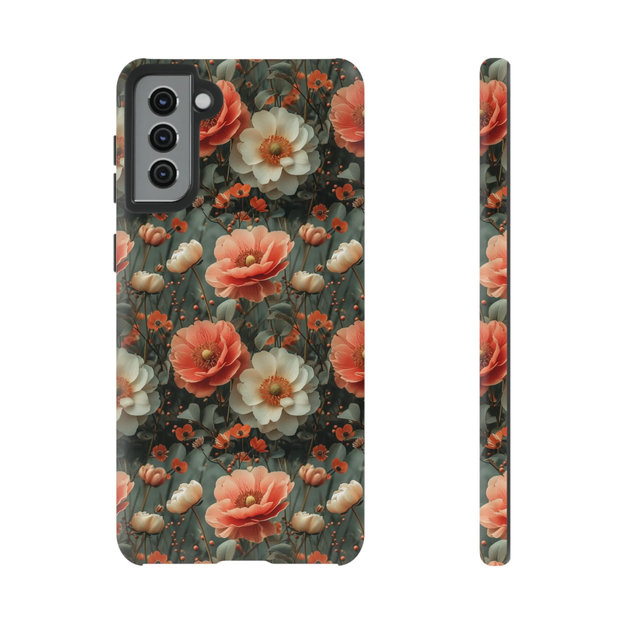 Elegant Peach Flowers Protective Cover, Botanical Garden print design Tough Phone Case compatible with a large variety of Samsung models