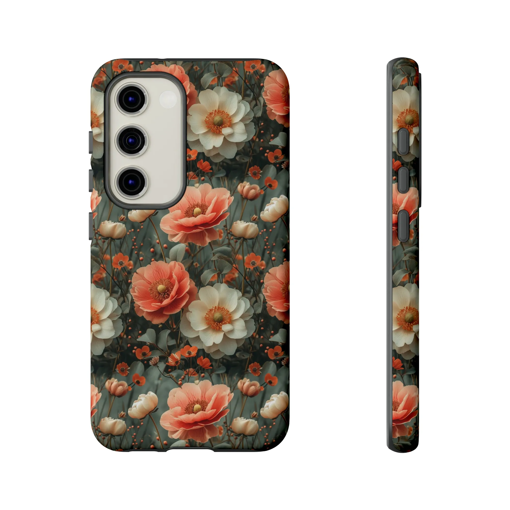 Elegant Peach Flowers Protective Cover, Botanical Garden print design Tough Phone Case compatible with a large variety of Samsung models