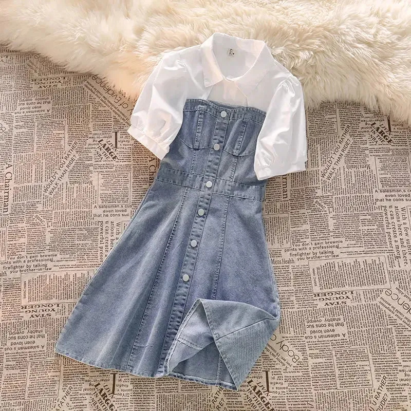 Eliza - Chic Knitted V-Neck Denim Dress for Women