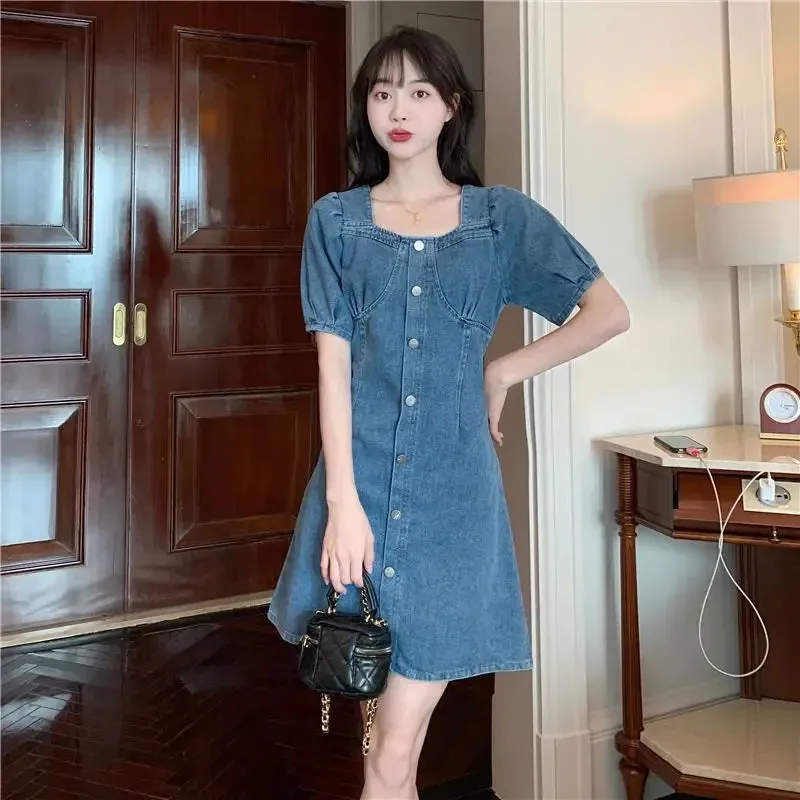 Eliza - Chic Knitted V-Neck Denim Dress for Women