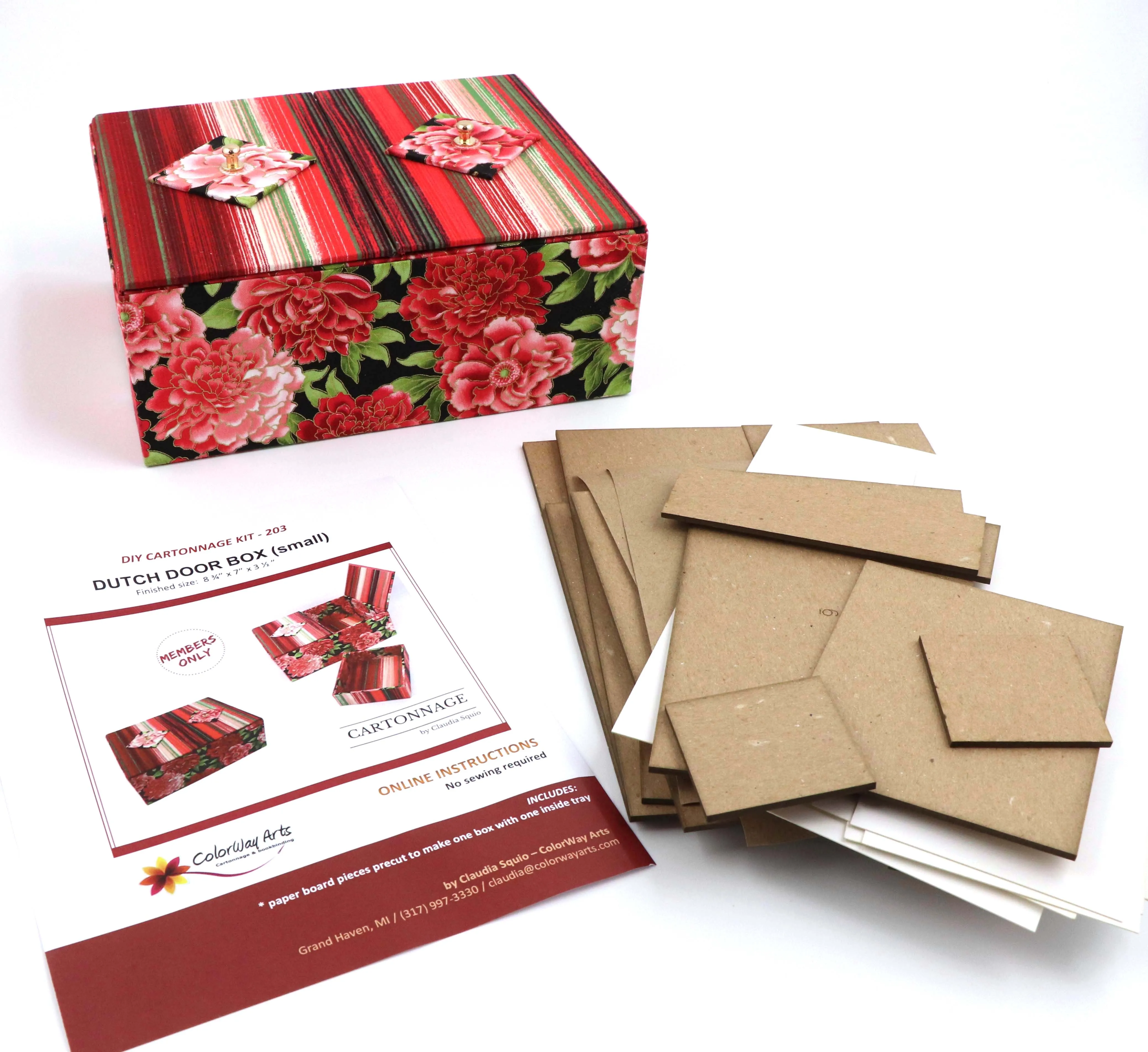 Fabric Dutch Door box DIY kit small,  cartonnage kit 203