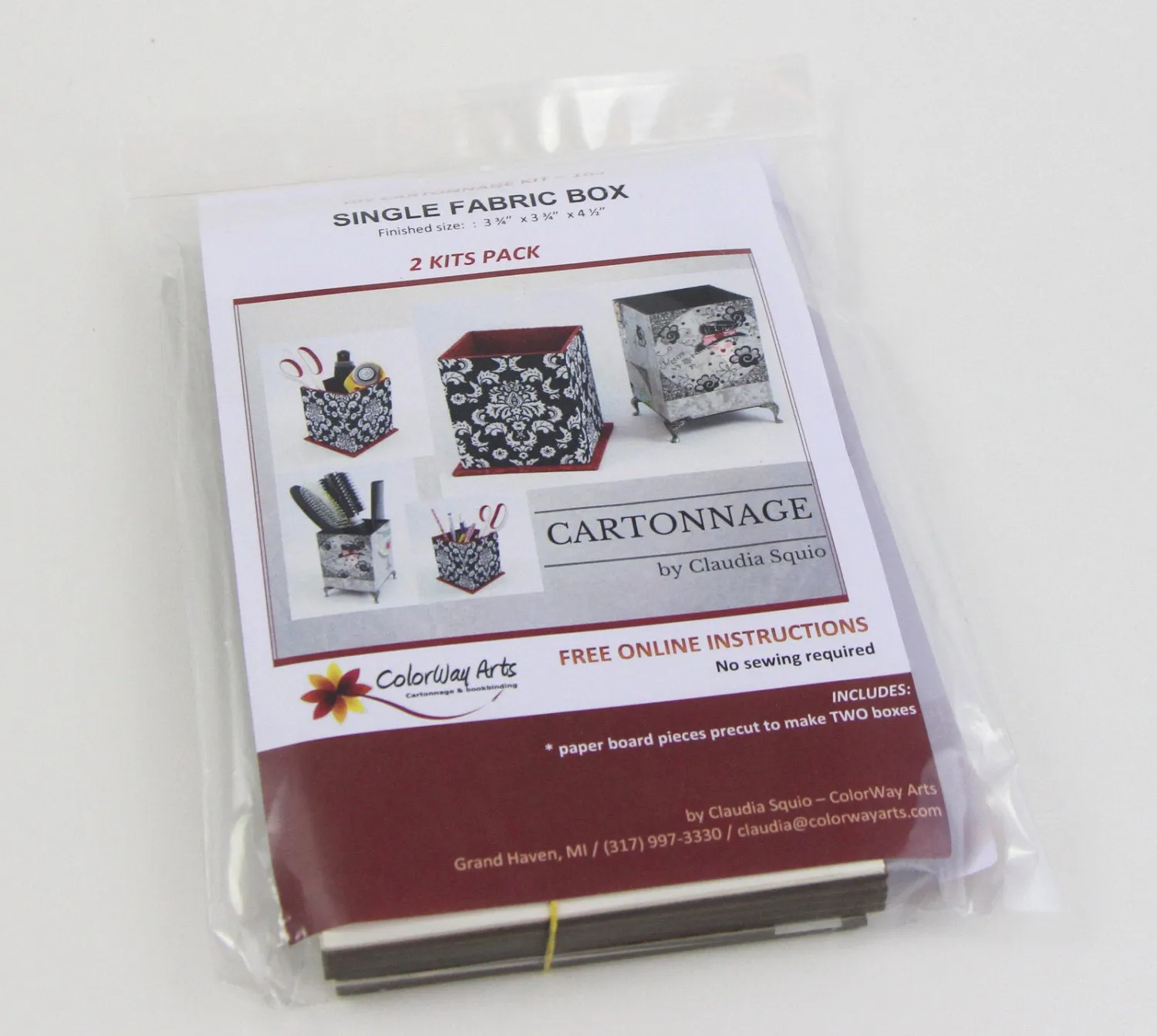 Fabric single box DIY kit, cartonnage kit 104, pack of 2, FREE online instructions