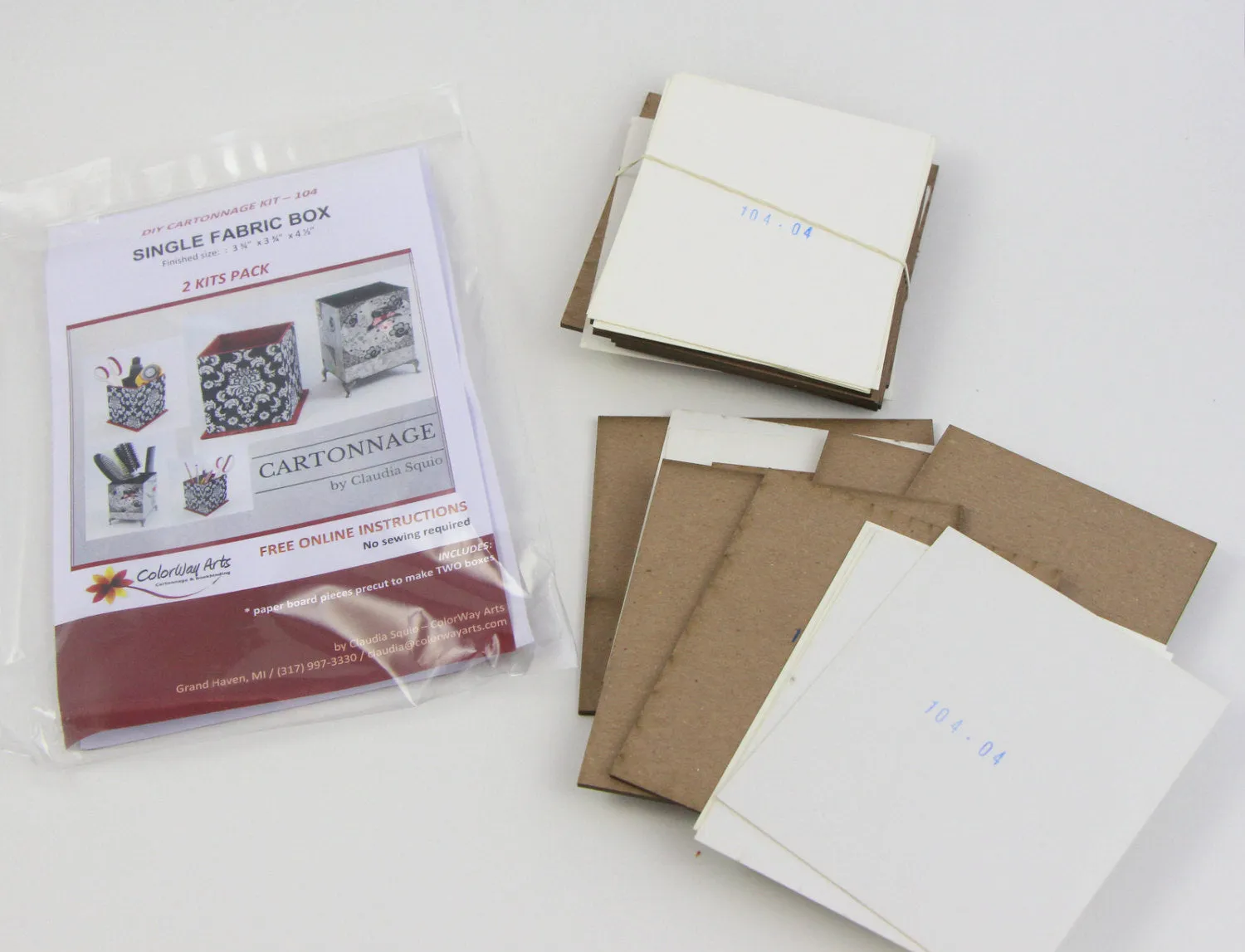 Fabric single box DIY kit, cartonnage kit 104, pack of 2, FREE online instructions