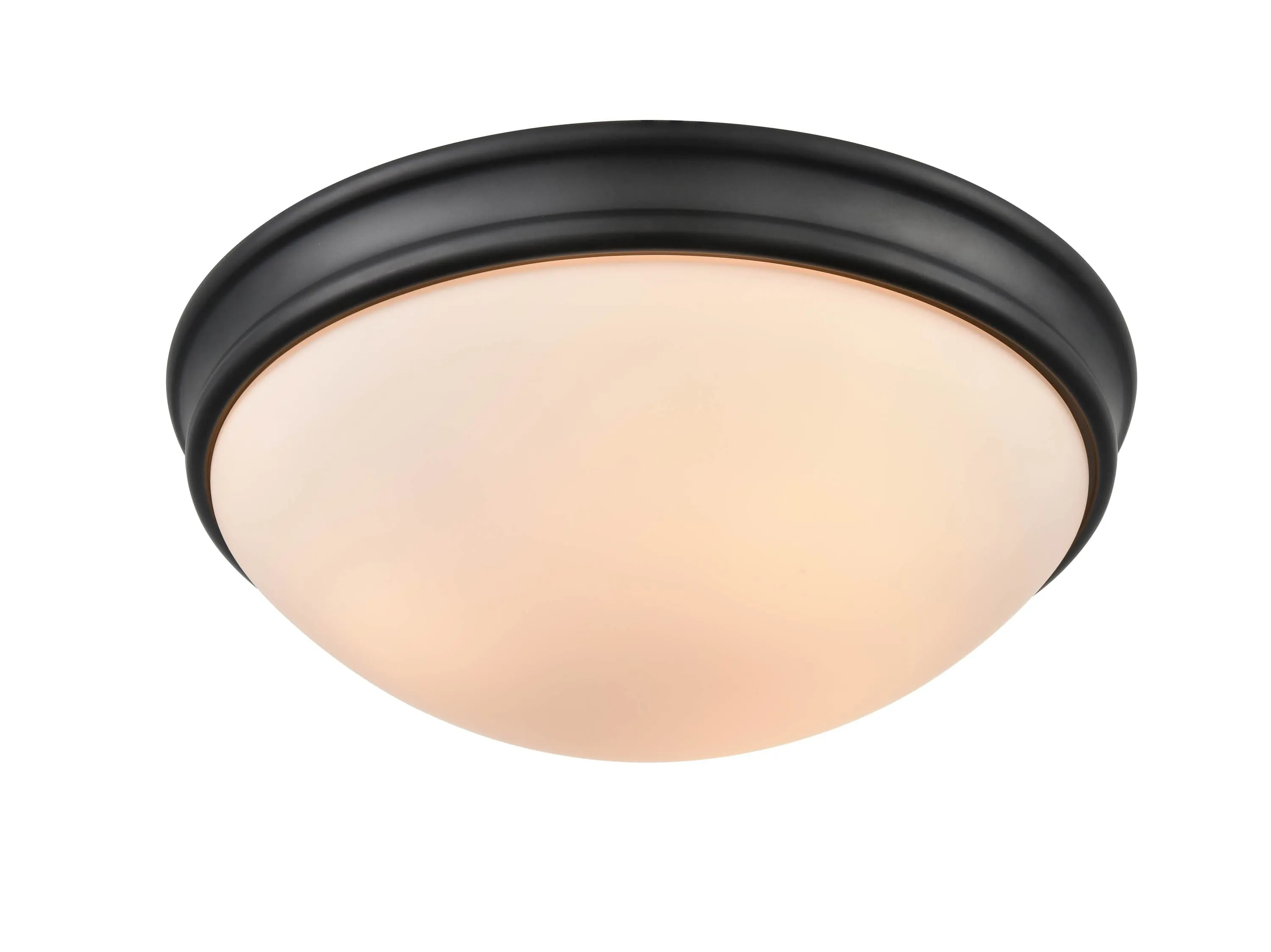 Flush Mount Fixture - Matte Black - Etched White Glass - 14in. Diameter - E26 Medium Base