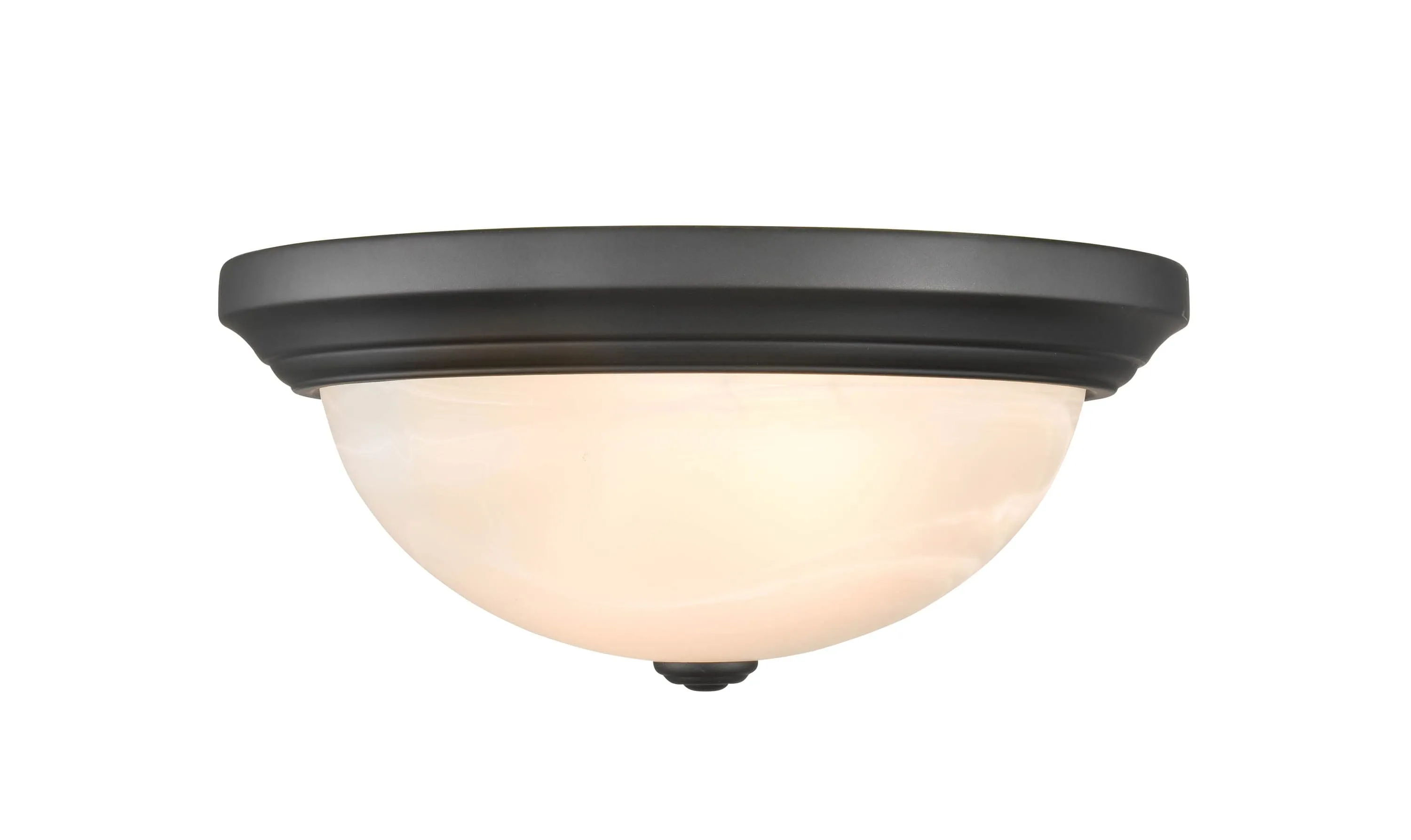 Flush Mount Fixture - Matte Black - Faux Alabaster Glass - 13in. Diameter - E26 Medium Base