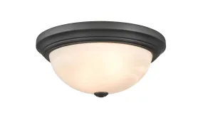 Flush Mount Fixture - Matte Black - Faux Alabaster Glass - 13in. Diameter - E26 Medium Base