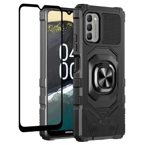 For Nokia G400 5G Case [Military Grade] Ring Car Mount Kickstand w/[Tempered Glass] Hybrid Hard PC Soft TPU Shockproof Protective Case - Black