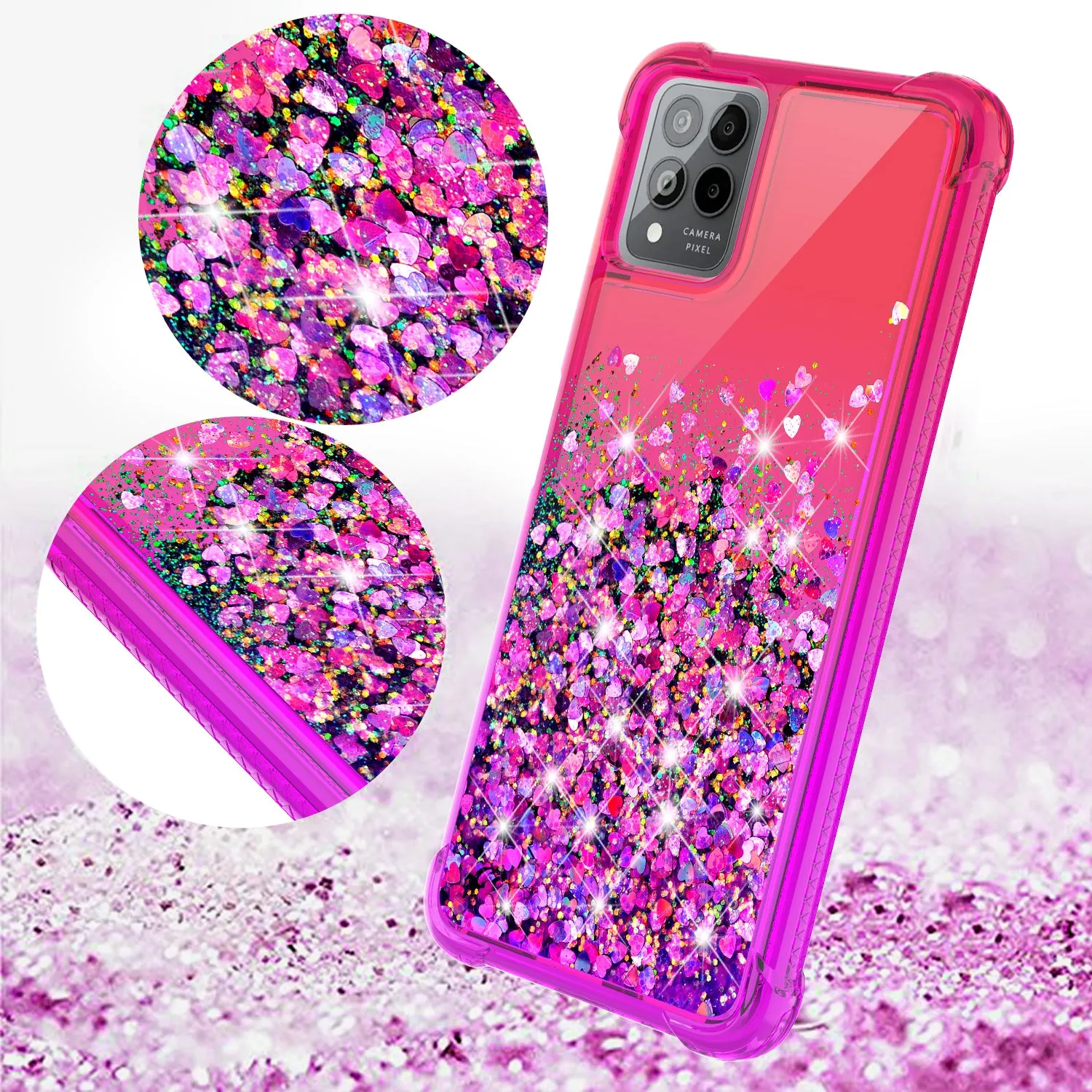 For T-Mobile REVVL 6 PRO 5G Case Liquid Glitter Phone Case Waterfall Floating Quicksand Bling Sparkle Cute Protective Girls Women Cover for T-Mobile REVVL 6 PRO 5G W/Temper Glass - (Hot Pink/Purple Gradient)