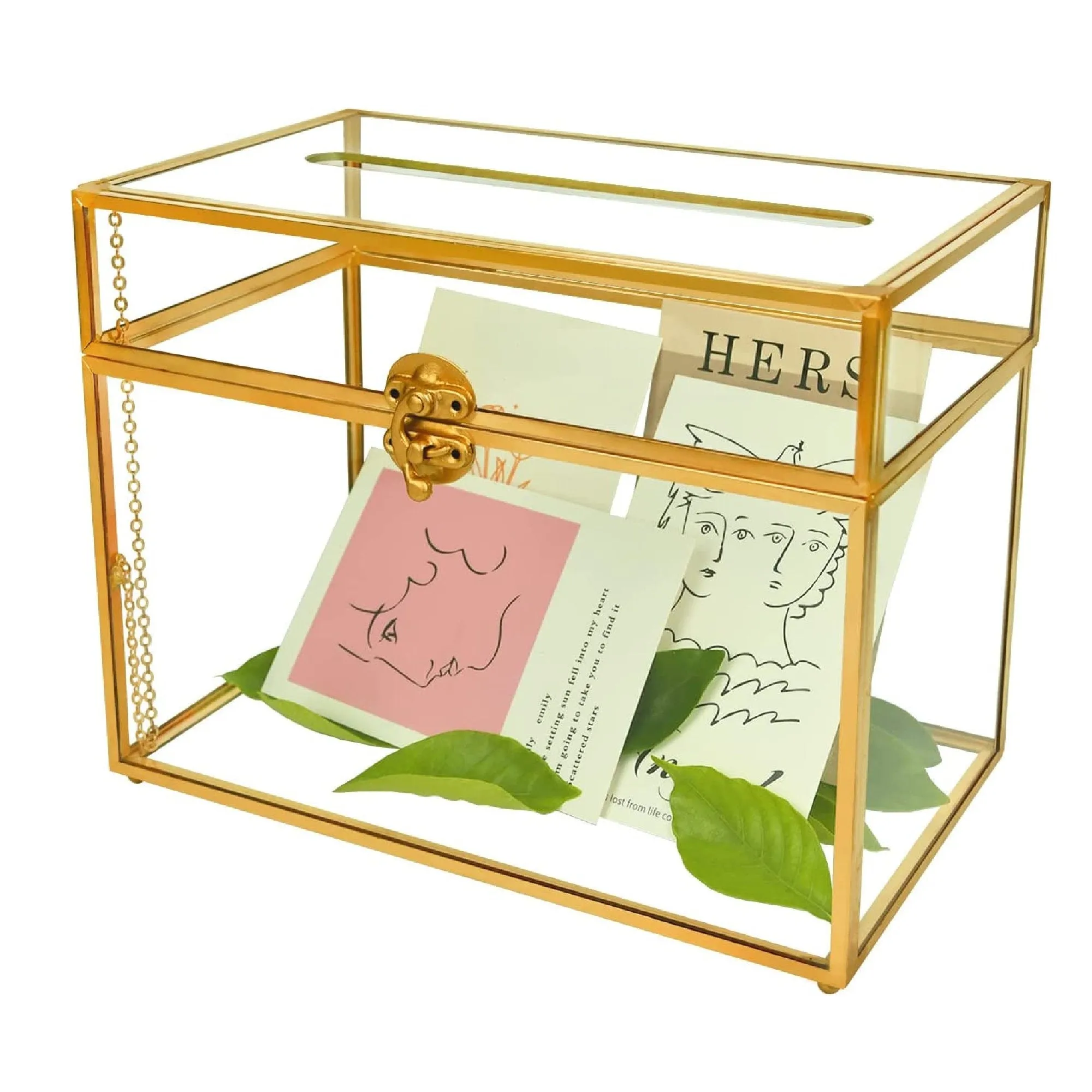 Gold Crystal Wedding Card Box | Card Holder | Wedding Box | Golden Glass Box For Weddings | Rectangular Shape