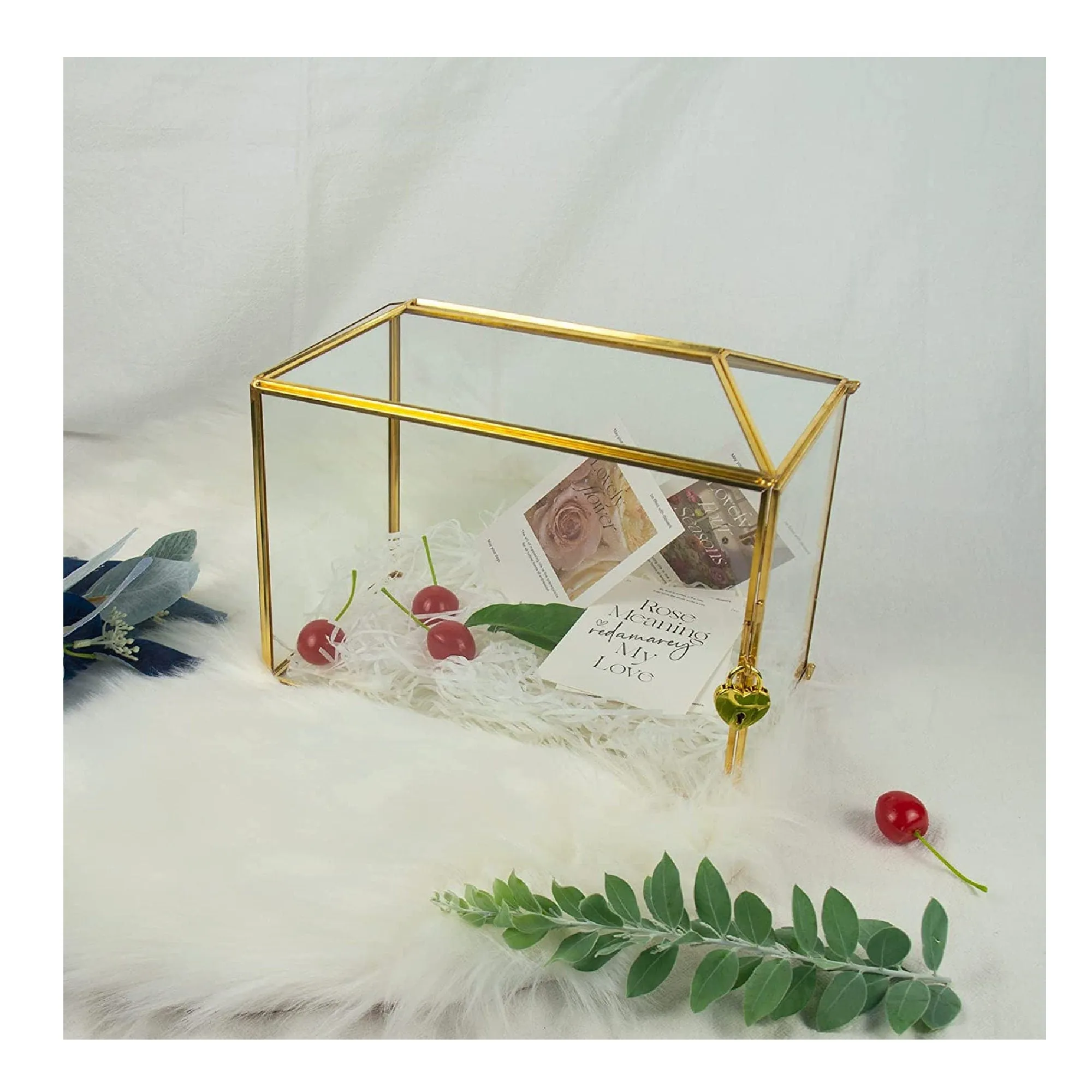 Gold Crystal Wedding Card Box | Card Holder | Wedding Box | Golden Glass Box For Weddings | Rectangular Shape