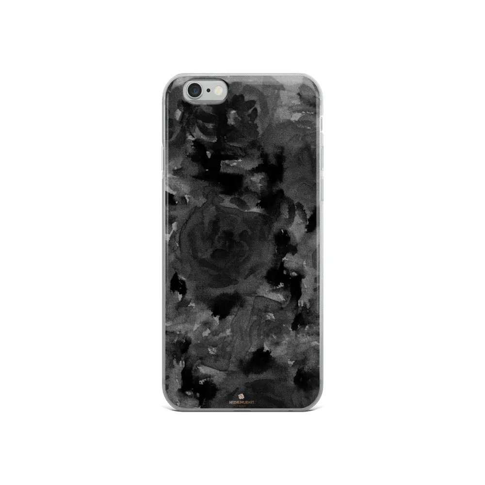 Gray Floral Print iPhone Case, Abstract Rose Floral Print iPhone Cellphone Best Phone Case