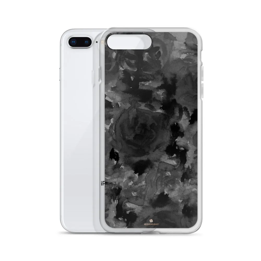 Gray Floral Print iPhone Case, Abstract Rose Floral Print iPhone Cellphone Best Phone Case