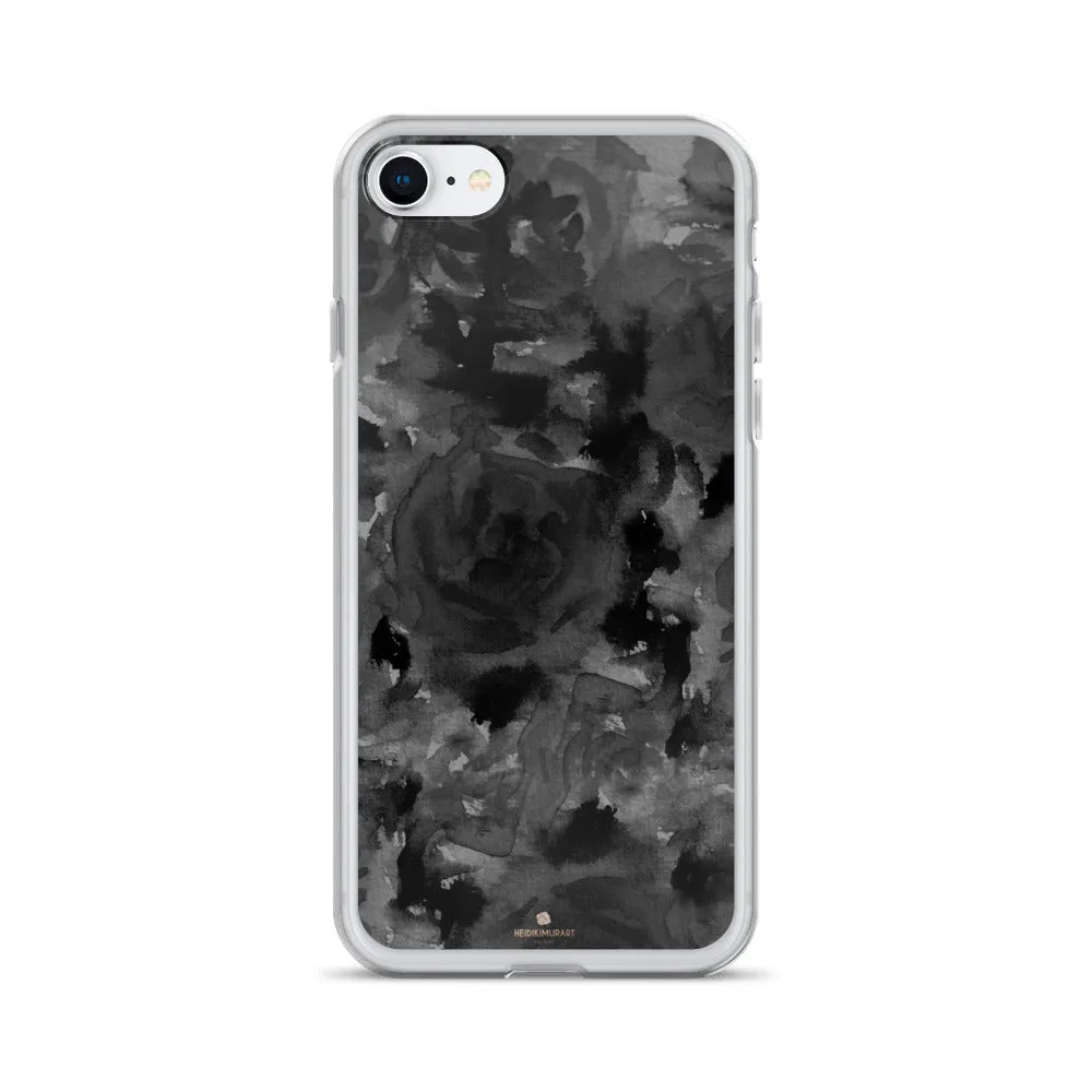 Gray Floral Print iPhone Case, Abstract Rose Floral Print iPhone Cellphone Best Phone Case