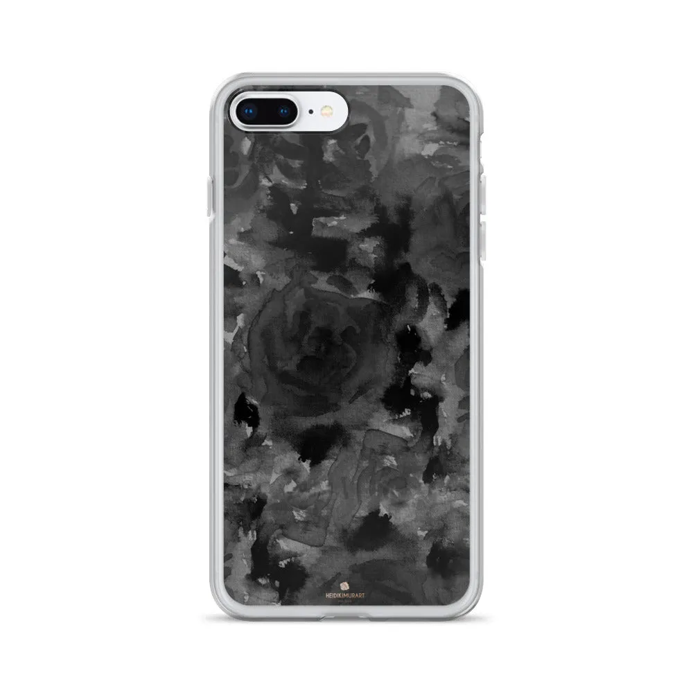 Gray Floral Print iPhone Case, Abstract Rose Floral Print iPhone Cellphone Best Phone Case