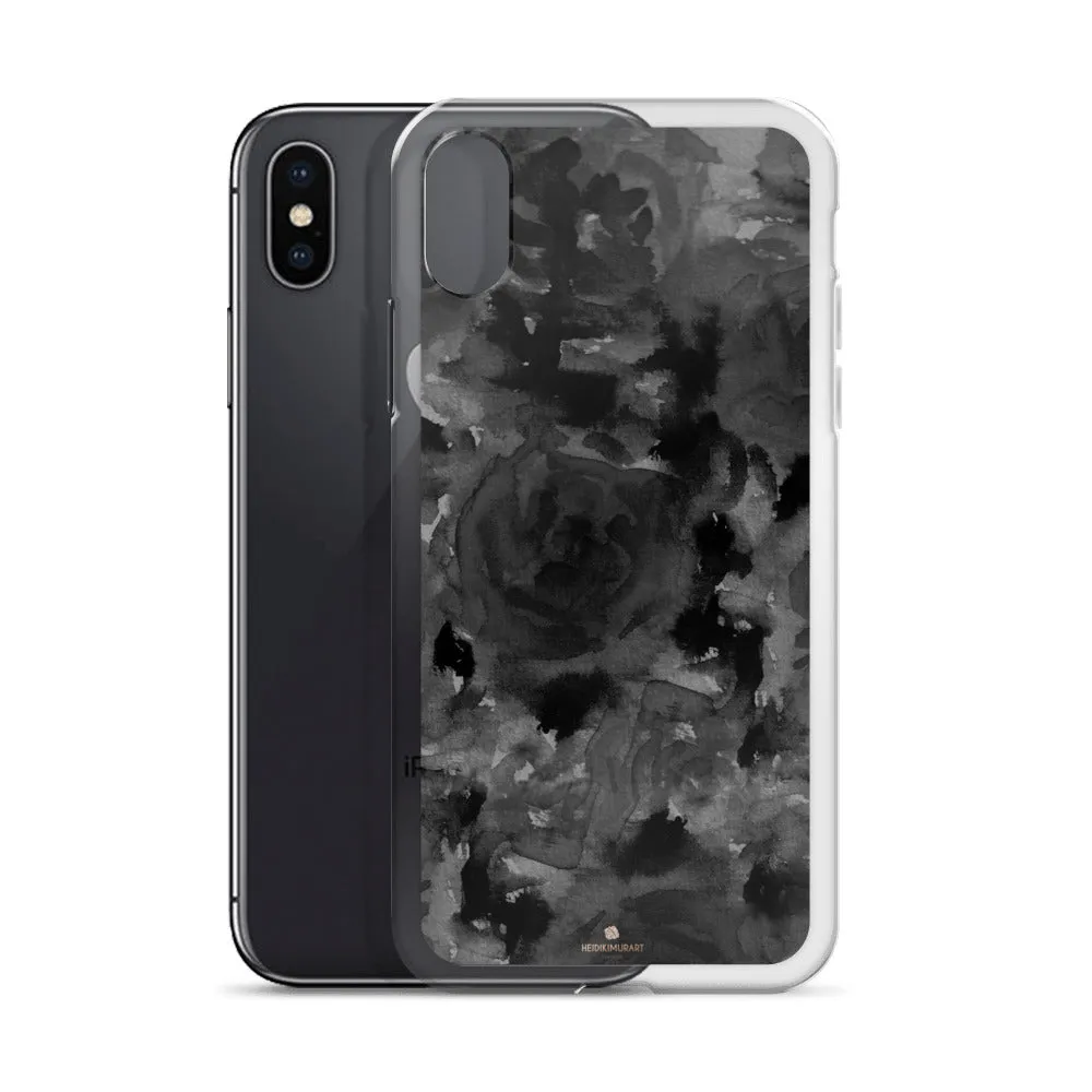 Gray Floral Print iPhone Case, Abstract Rose Floral Print iPhone Cellphone Best Phone Case