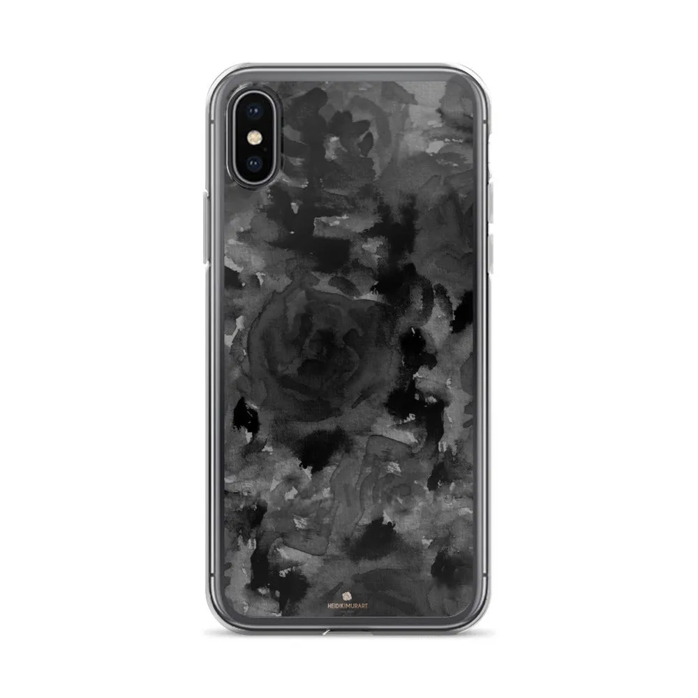 Gray Floral Print iPhone Case, Abstract Rose Floral Print iPhone Cellphone Best Phone Case