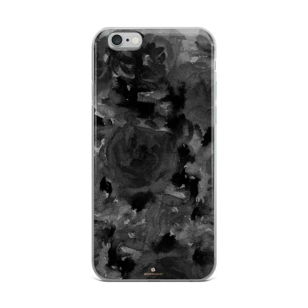 Gray Floral Print iPhone Case, Abstract Rose Floral Print iPhone Cellphone Best Phone Case