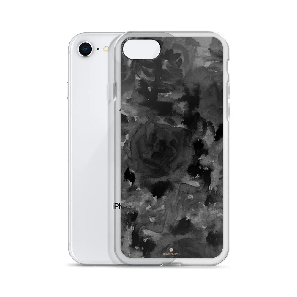 Gray Floral Print iPhone Case, Abstract Rose Floral Print iPhone Cellphone Best Phone Case