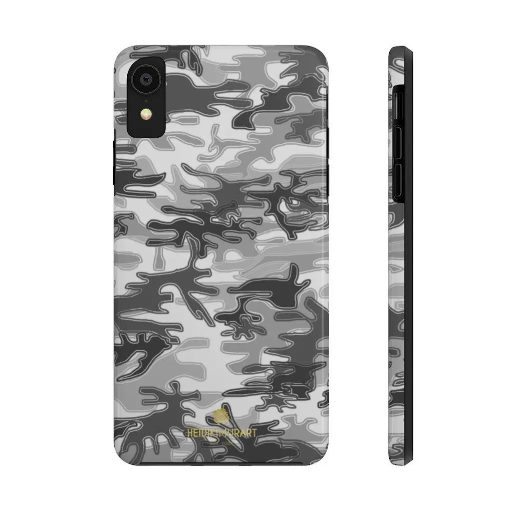 Grey Camo Print iPhone Case, Army Camouflage Military Print Case Mate Tough Phone Cases