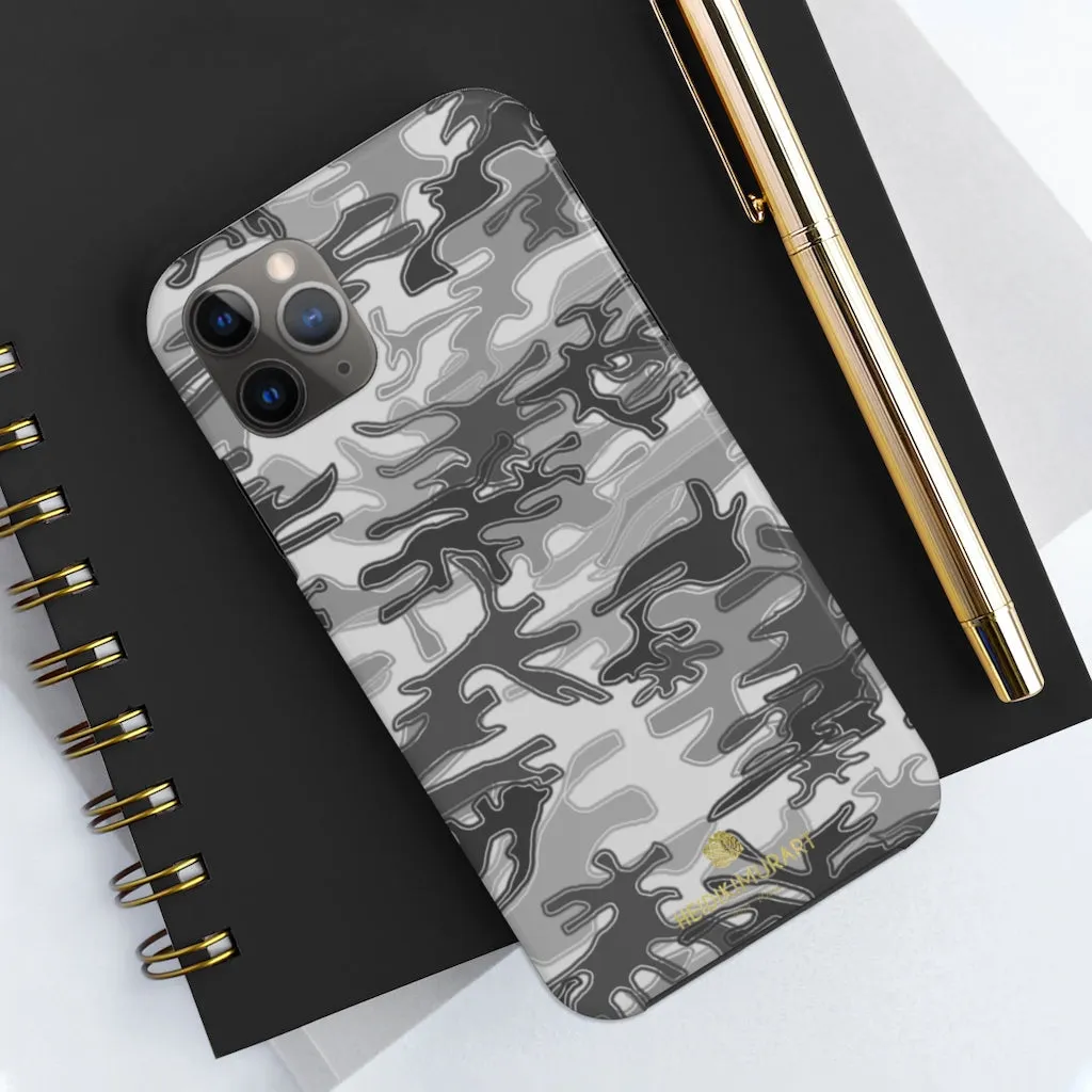 Grey Camo Print iPhone Case, Army Camouflage Military Print Case Mate Tough Phone Cases