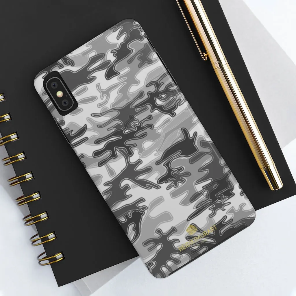 Grey Camo Print iPhone Case, Army Camouflage Military Print Case Mate Tough Phone Cases