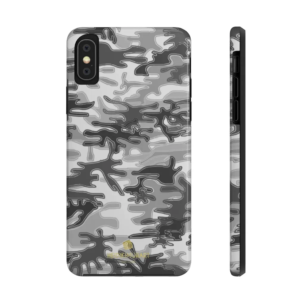 Grey Camo Print iPhone Case, Army Camouflage Military Print Case Mate Tough Phone Cases