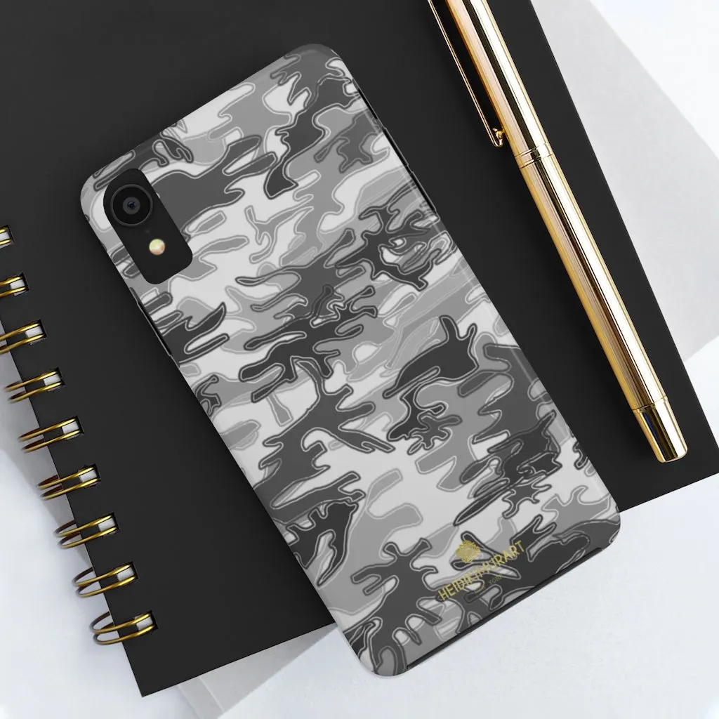 Grey Camo Print iPhone Case, Army Camouflage Military Print Case Mate Tough Phone Cases