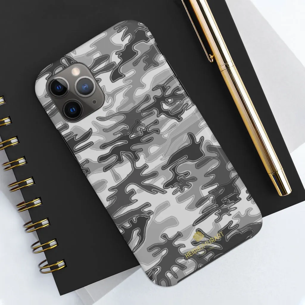 Grey Camo Print iPhone Case, Army Camouflage Military Print Case Mate Tough Phone Cases