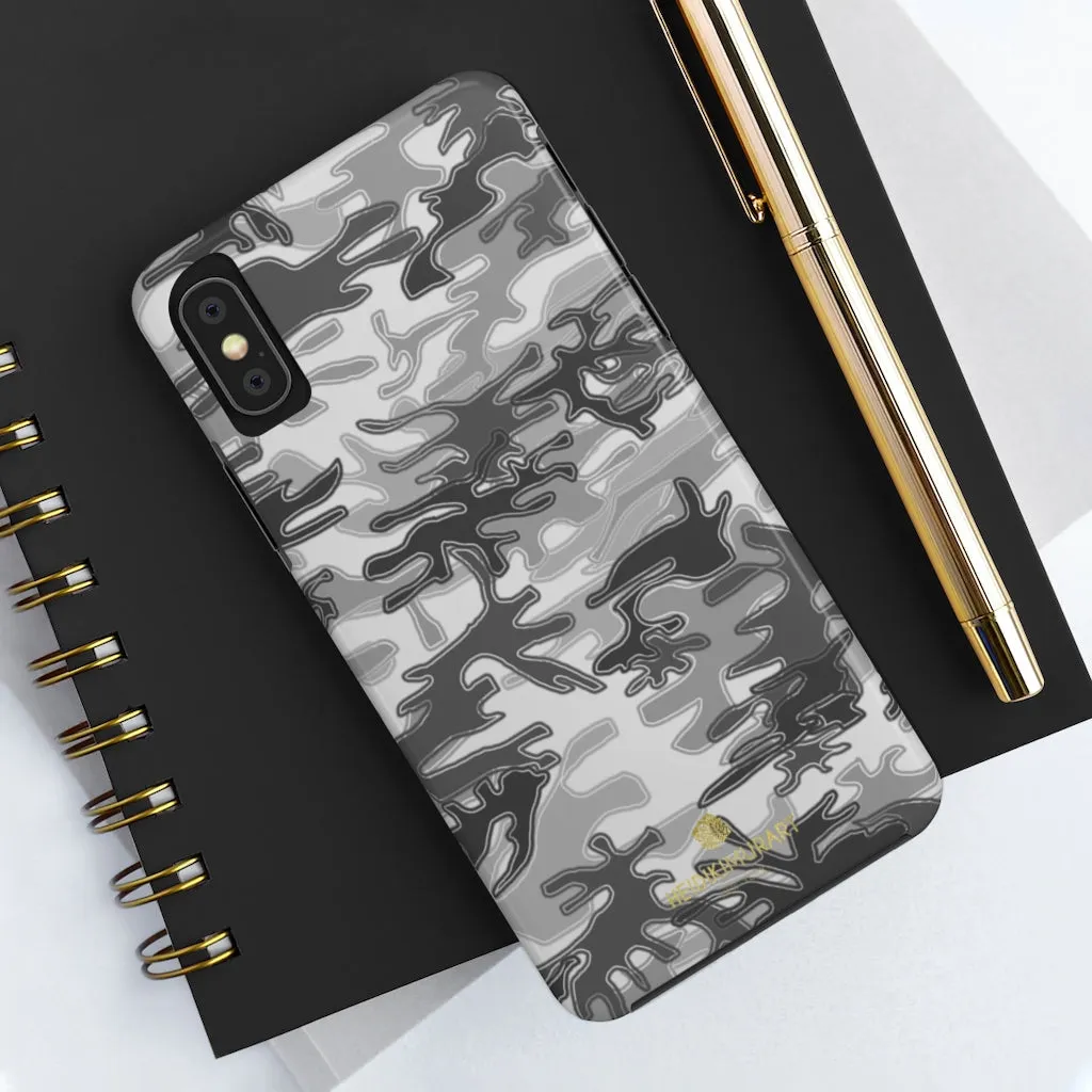 Grey Camo Print iPhone Case, Army Camouflage Military Print Case Mate Tough Phone Cases