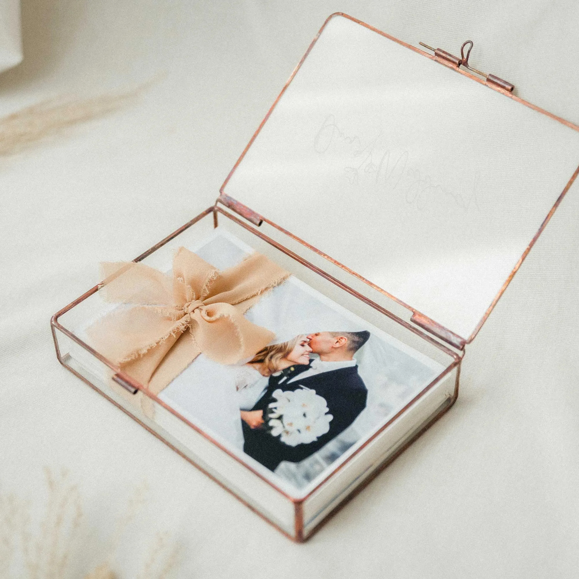 Handmade Rose Gold Glass Photo Box for Wedding Photographers