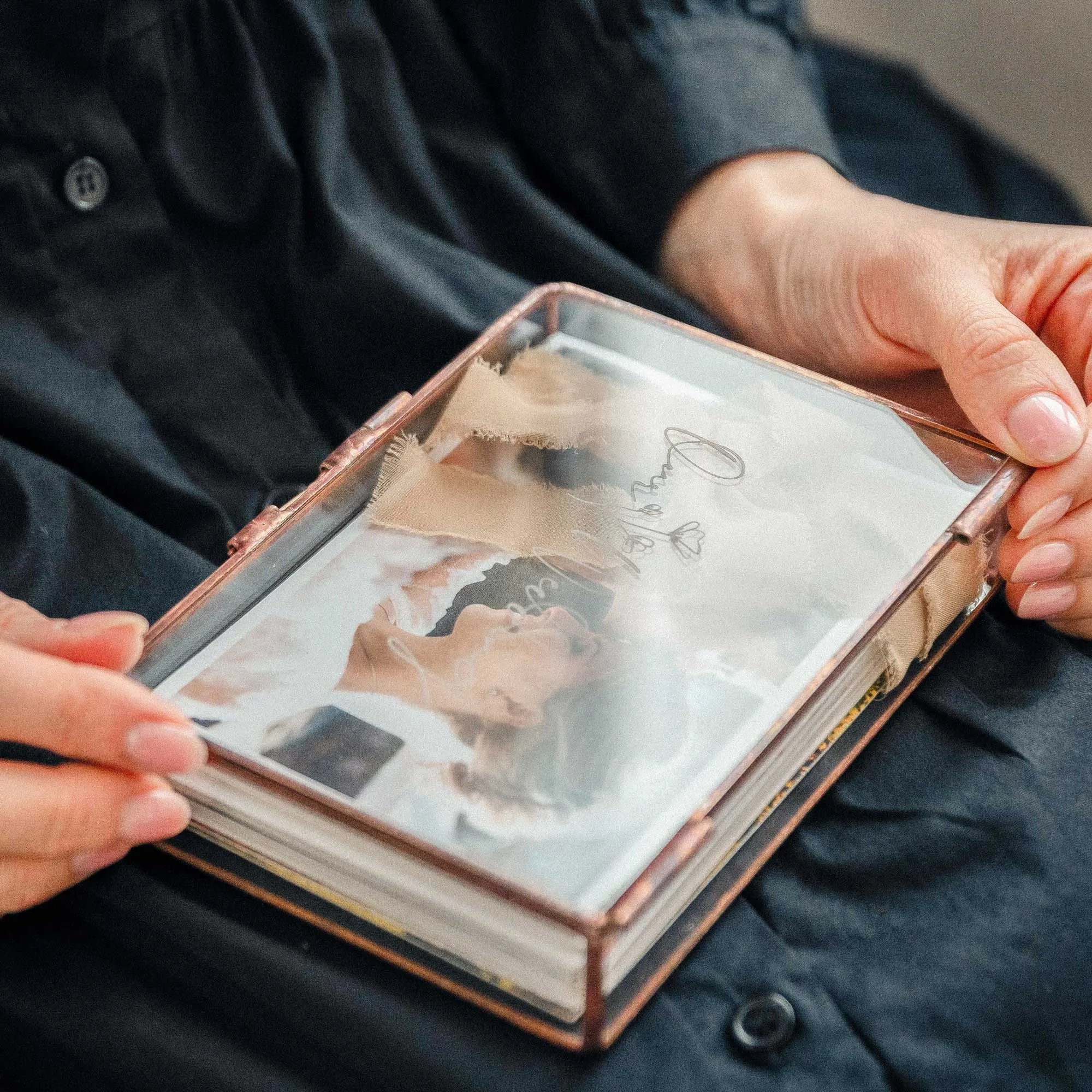 Handmade Rose Gold Glass Photo Box for Wedding Photographers