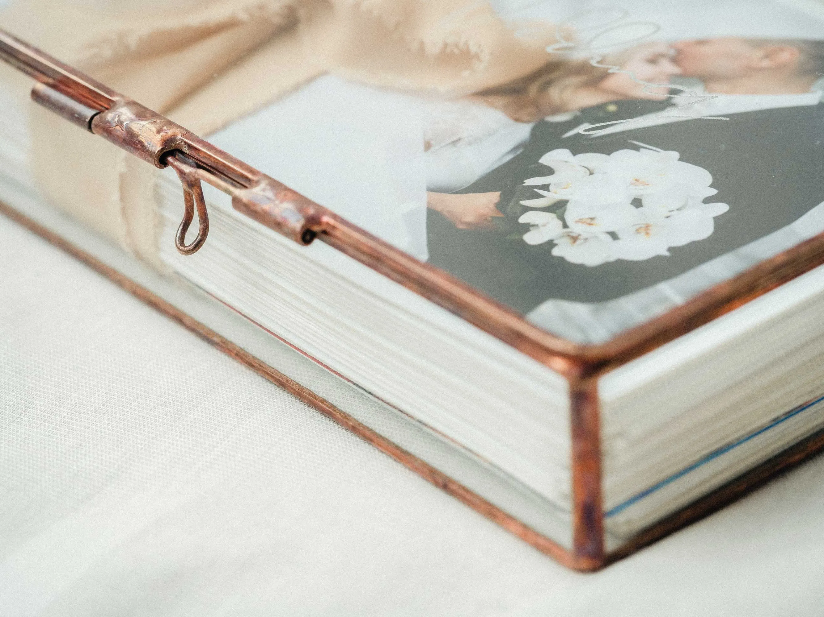 Handmade Rose Gold Glass Photo Box for Wedding Photographers