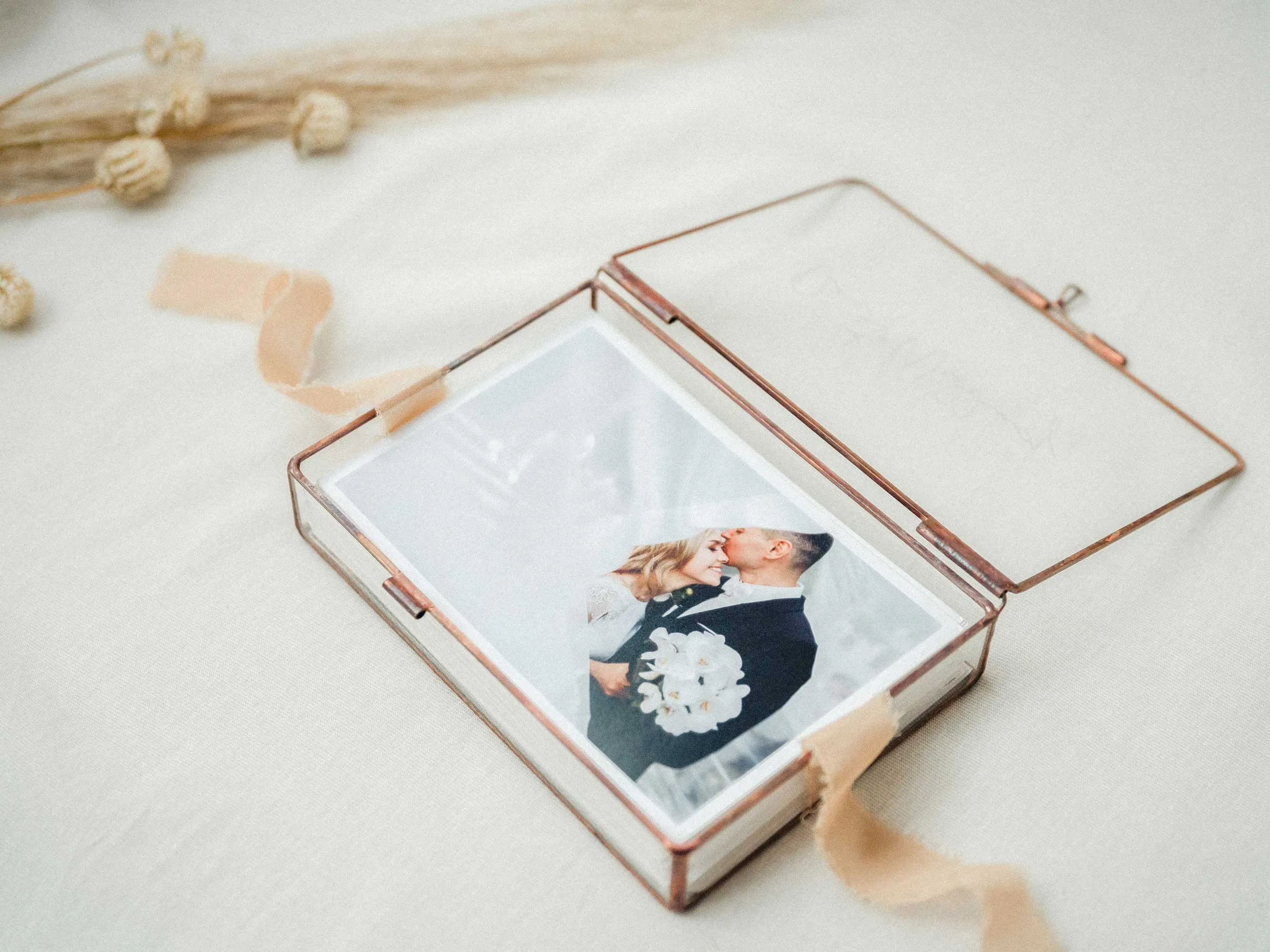 Handmade Rose Gold Glass Photo Box for Wedding Photographers